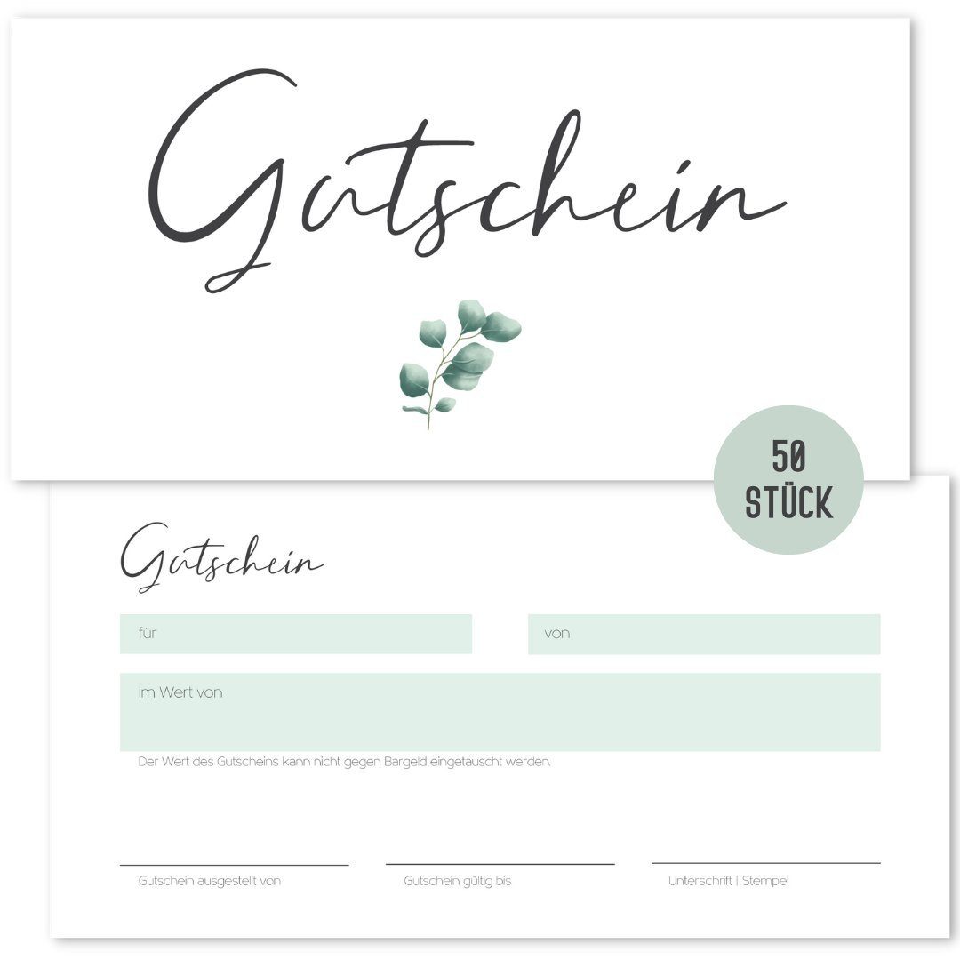 Things of Happiness Geschäftspapier 50 Blanko Gutscheine zum Ausfüllen, Gutscheinkarten, Geschenkgutschein für Nagelstudio, Friseur, Massage, Kosmetik