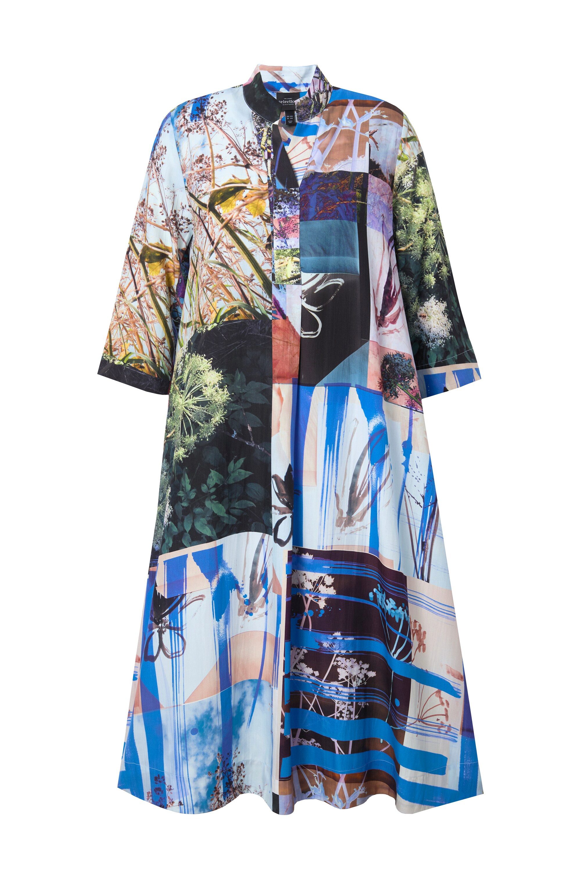 Ulla Popken Midikleid Lyocell-Midikleid A-Linie Stehkragen 3/4-Arm günstig online kaufen