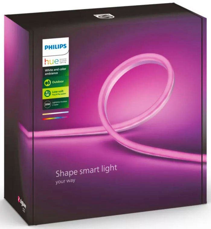 Philips Hue LED Wandleuchte hite & Color Ambiance Outdoor Lightstrip 2m  684lm, dimmbar, 16 Mio. Fa, dimmbar