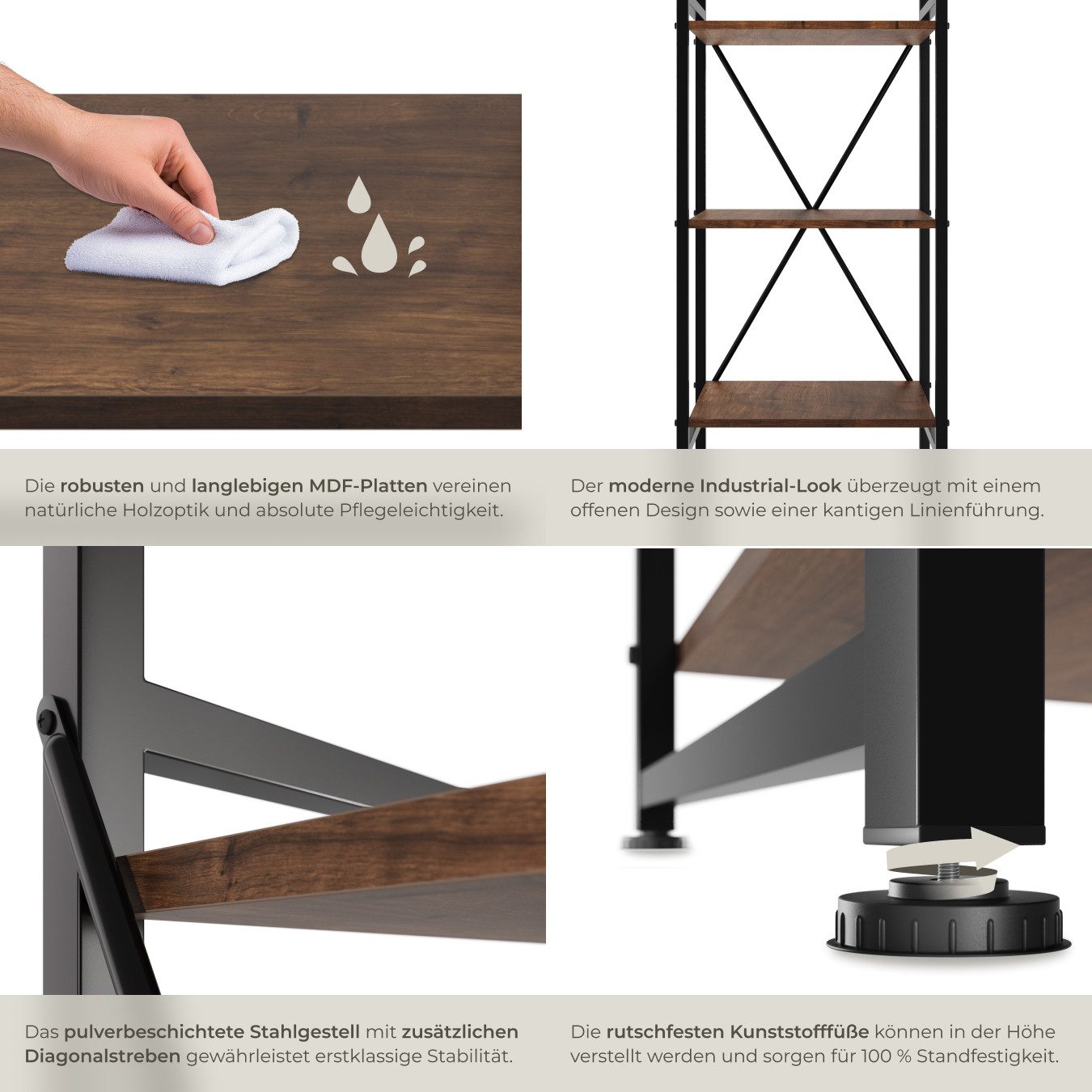 tectake Bücherregal Regal, Set 1-tlg., Industrial Style