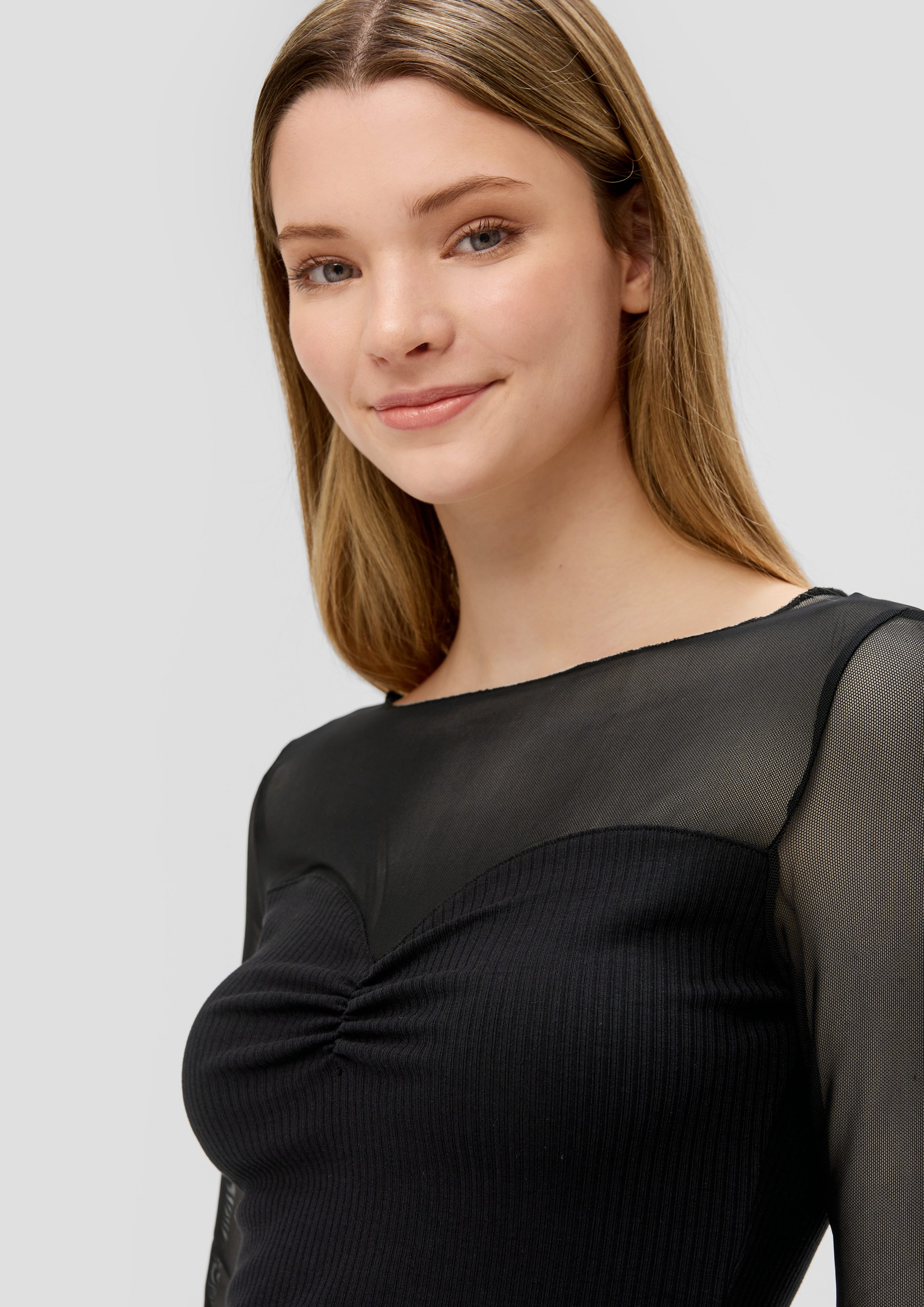 QS Langarmshirt Langarmshirt aus Fabricmix Raffung günstig online kaufen