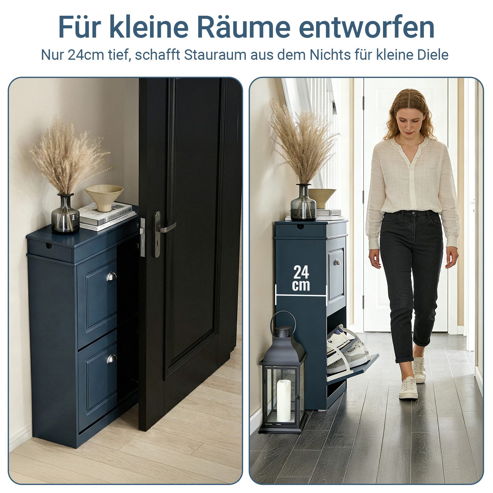 SoBuy Schuhschrank FSR78/FSR79/FSR94, Schuhkipper, Schuhregal, Schuhbank, mit Klappen mit 1/2/3/4 Klappen, Schuhschrank schmal, Schuhbank Schuhablage, Flur