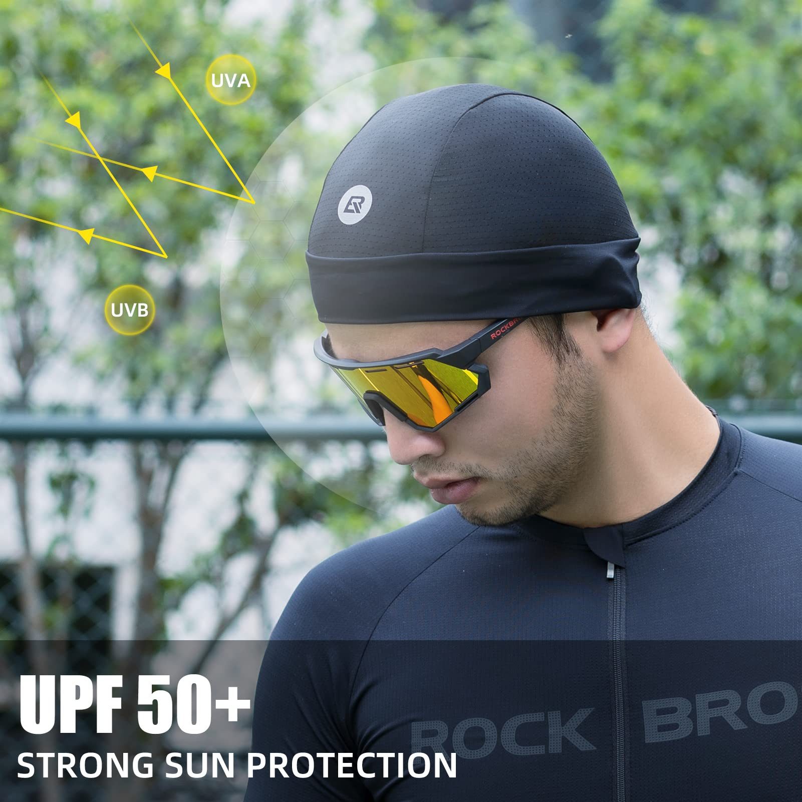 ROCKBROS Unterhelmmütze Fahrradhelm, leichte Sommer-Laufmütze mit UV-Schutz, Einheitsgröße Kühl und komfortabel