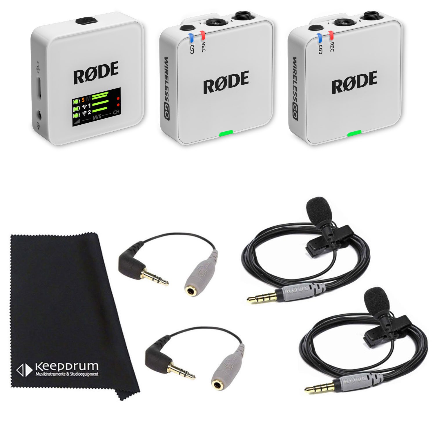 Rode Wireless GO Gen 3 Weiss mit 2x Smartlav und 2x SC3 Digitales Aufnahmegerät