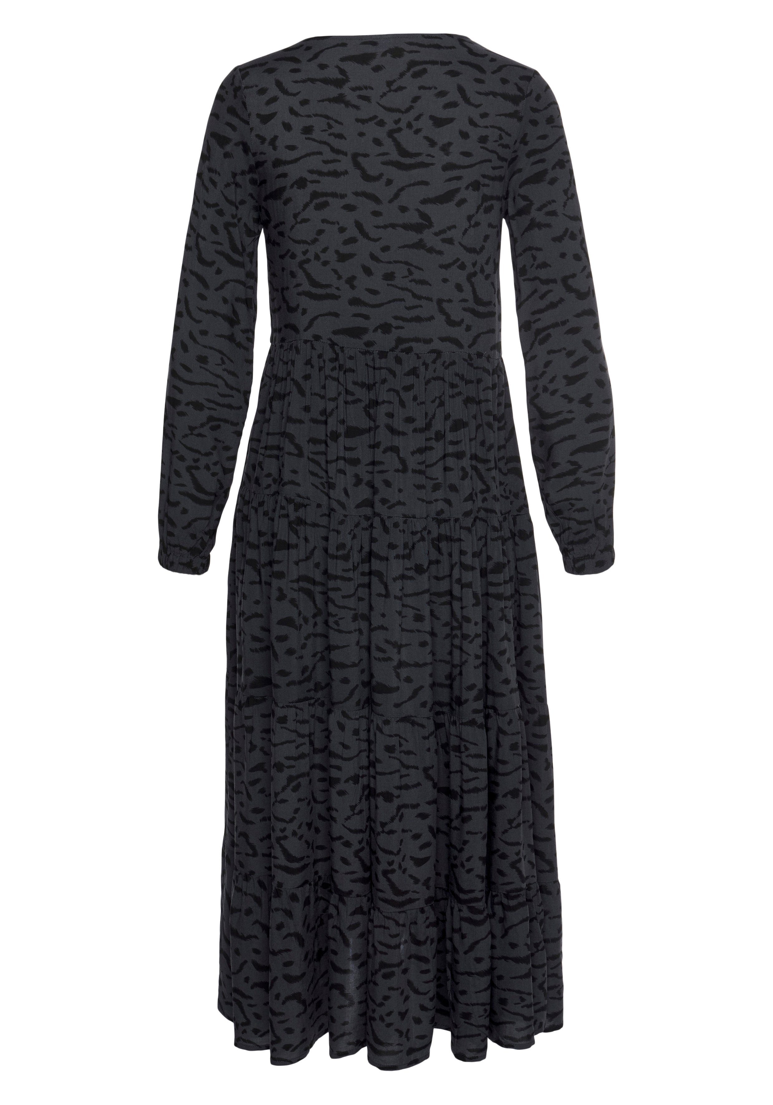 LASCANA Maxikleid mit Alloverprint und Volants, langärmlig, Druckkleid, casual-chic