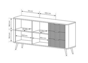 Furnix Kombikommode Katine 163 Design Sideboard mit Schubladen und Türen Metallfüße, mit dekorativen Metallgriffen, moderne Rillenoptik