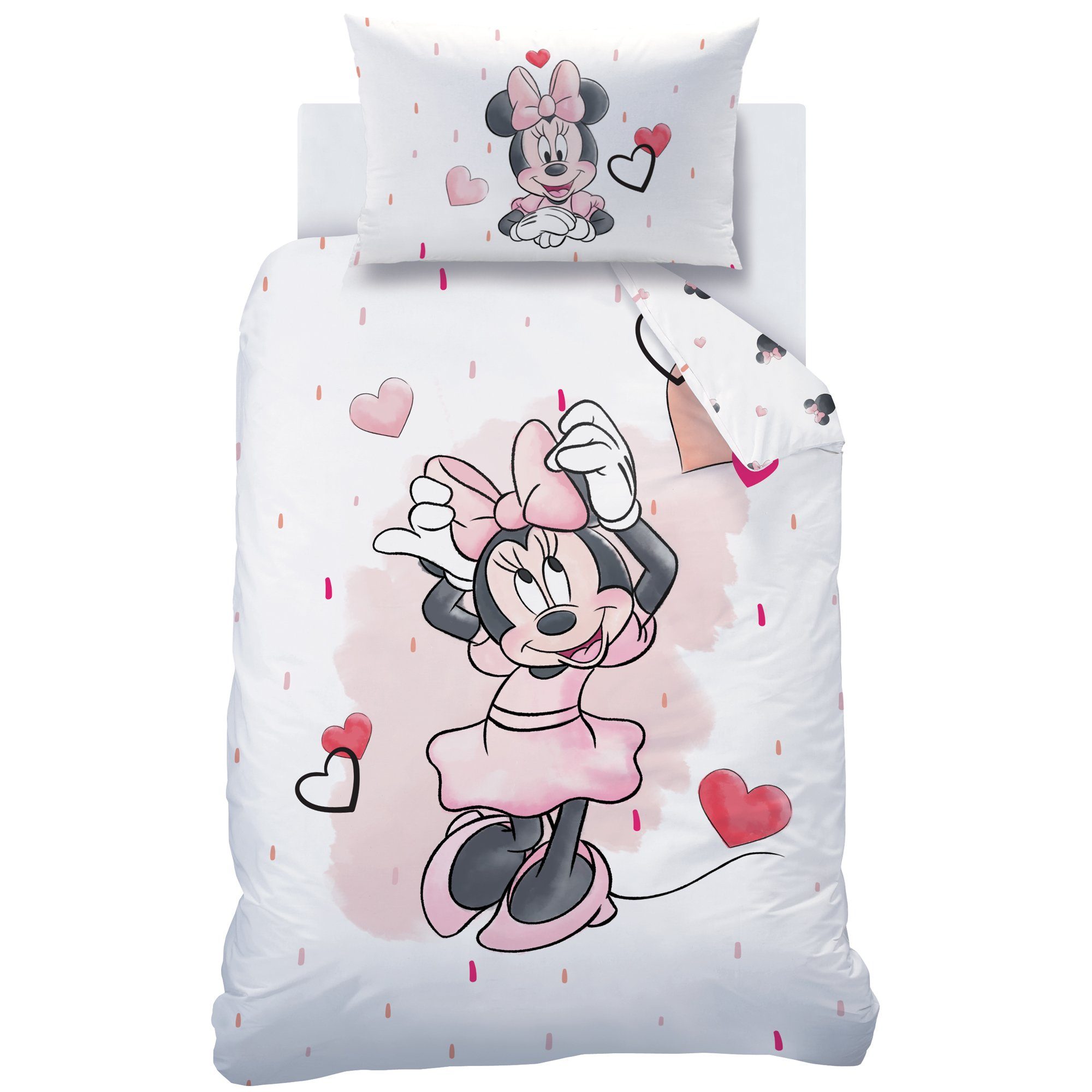 Babybettwäsche »Minnie Mouse Bettwäsche 100x135 + 40x60 cm 2 tlg., 100 %  Baumwolle in Biber, süße Disney Minnie Maus Kinderbettwäsche mit vielen  Herzchen in rosa / zartrosa, weiß & rot«, MTOnlinehandel online kaufen |  OTTO