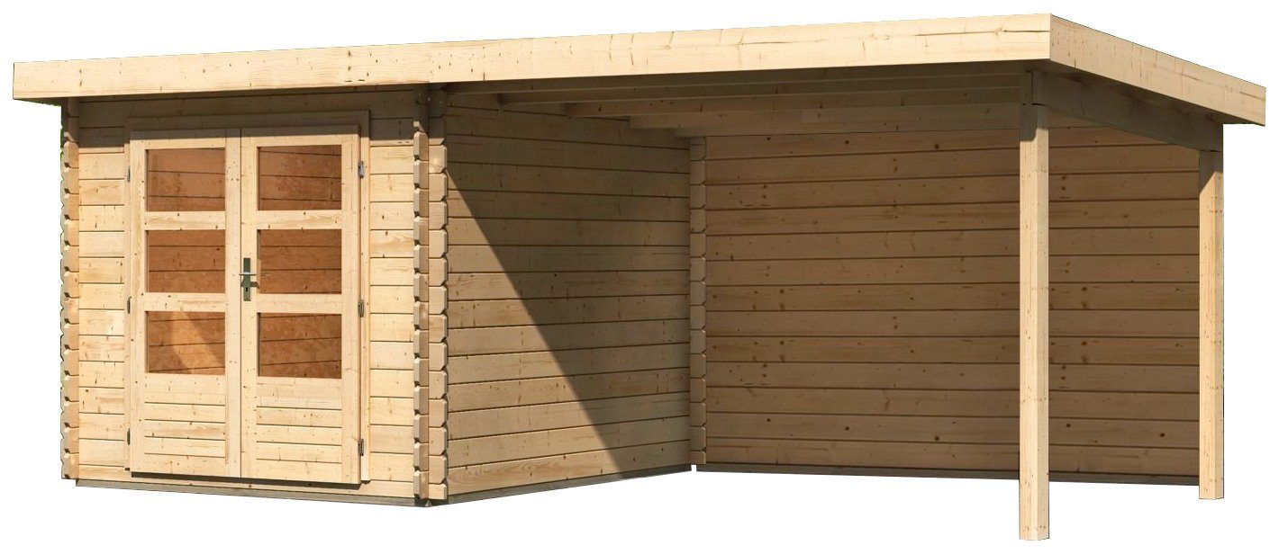 KONIFERA Gartenhaus Schloßsee 4, BxT: 554x333 cm, mit Boden, Anbaudach und Rückwand naturbelassen