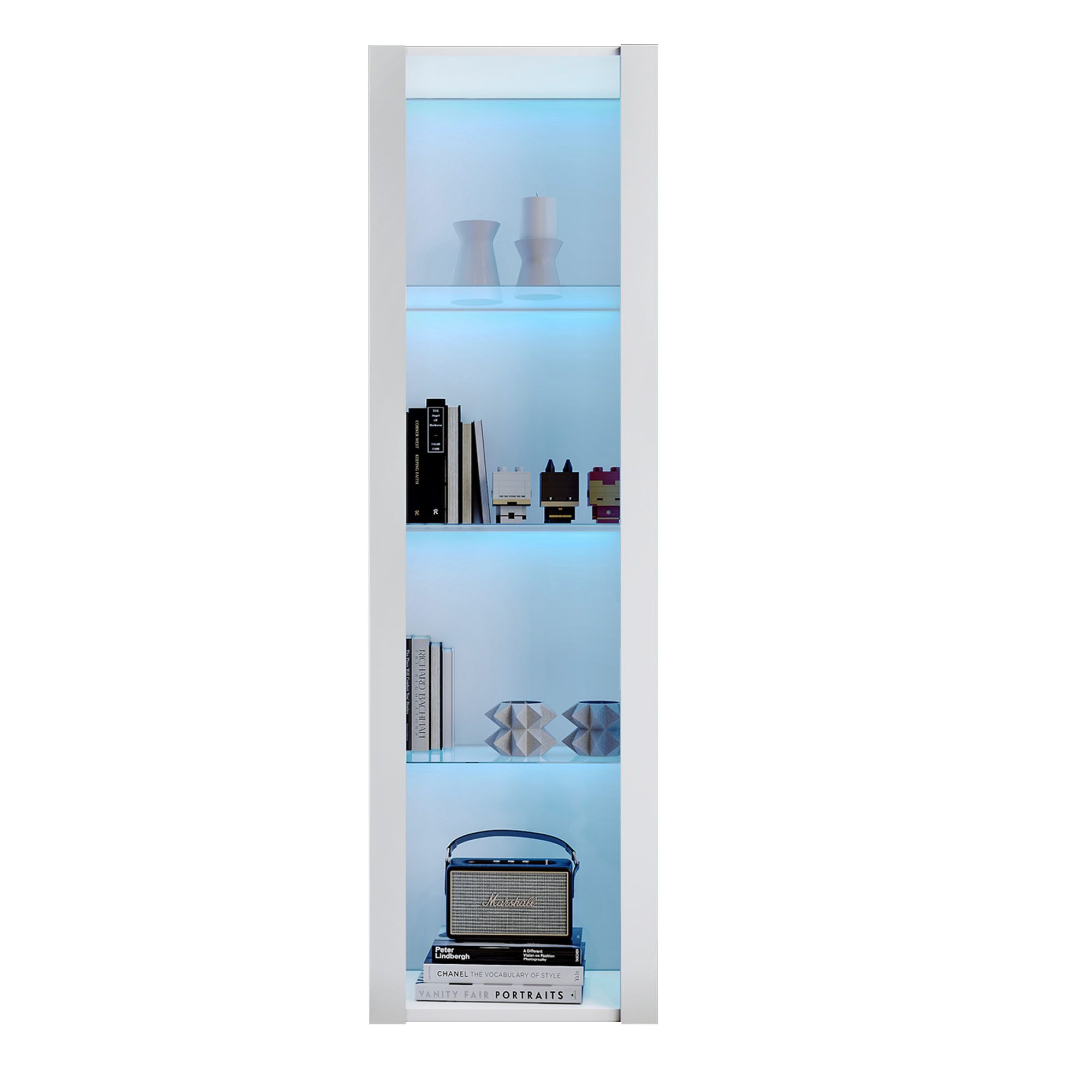 REDOM Vitrine Moderner weißer Hochglanz-Vitrinenschrank mit (4 Fächern, ohne Tür) APP Steurung mit LED-Beleuchtung 55*38*166cm