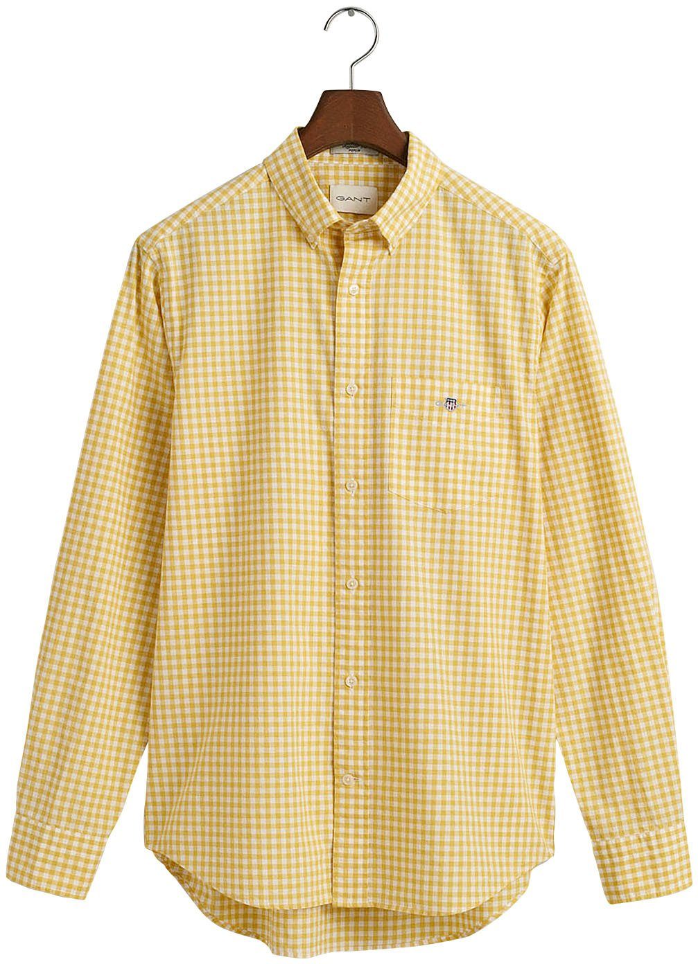 Gant Langarmhemd yellow auf mit Logostickerei GINGHAM Brust parchment REG SHIRT der POPLIN