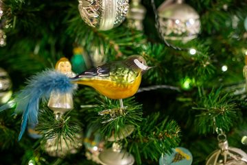 Birds of Glass Christbaumschmuck Glasvogel Kohlmeise mit Naturfeder, mundgeblasen, handdekoriert, aus eigener Herstellung