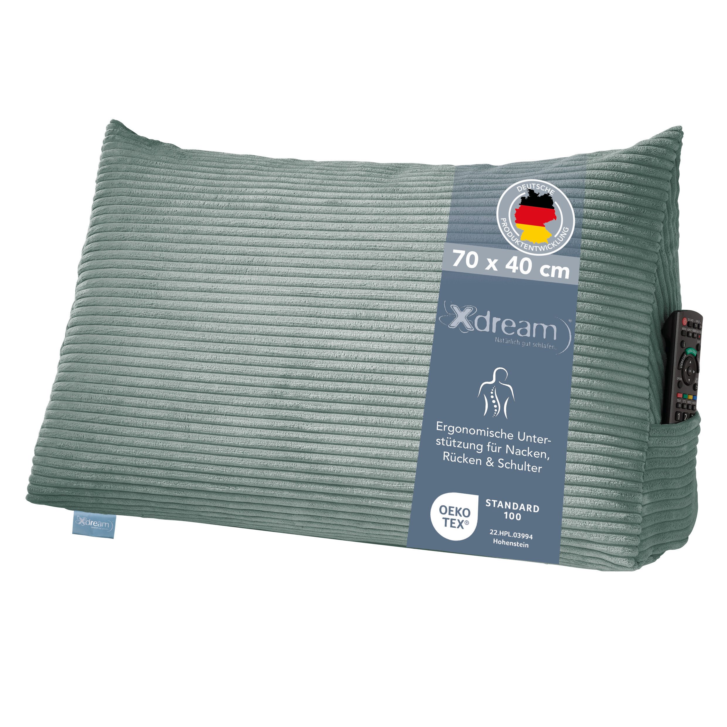 XDREAM Rückenkissen ergonomisches Keilkissen für Bett und Sofa, 1-tlg., als Kopfkissen oder Venenkissen verwendbar, mit praktischem Seitenfach