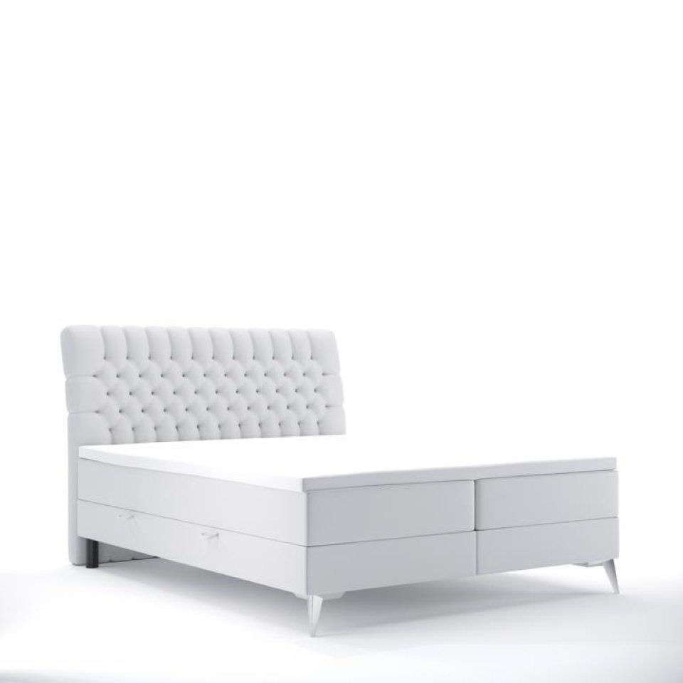 JVmoebel Boxspringbett Chesterfield Bett Design Luxus Doppelbett Schlafzimmer Boxspringbett, Made in Europa Weiß