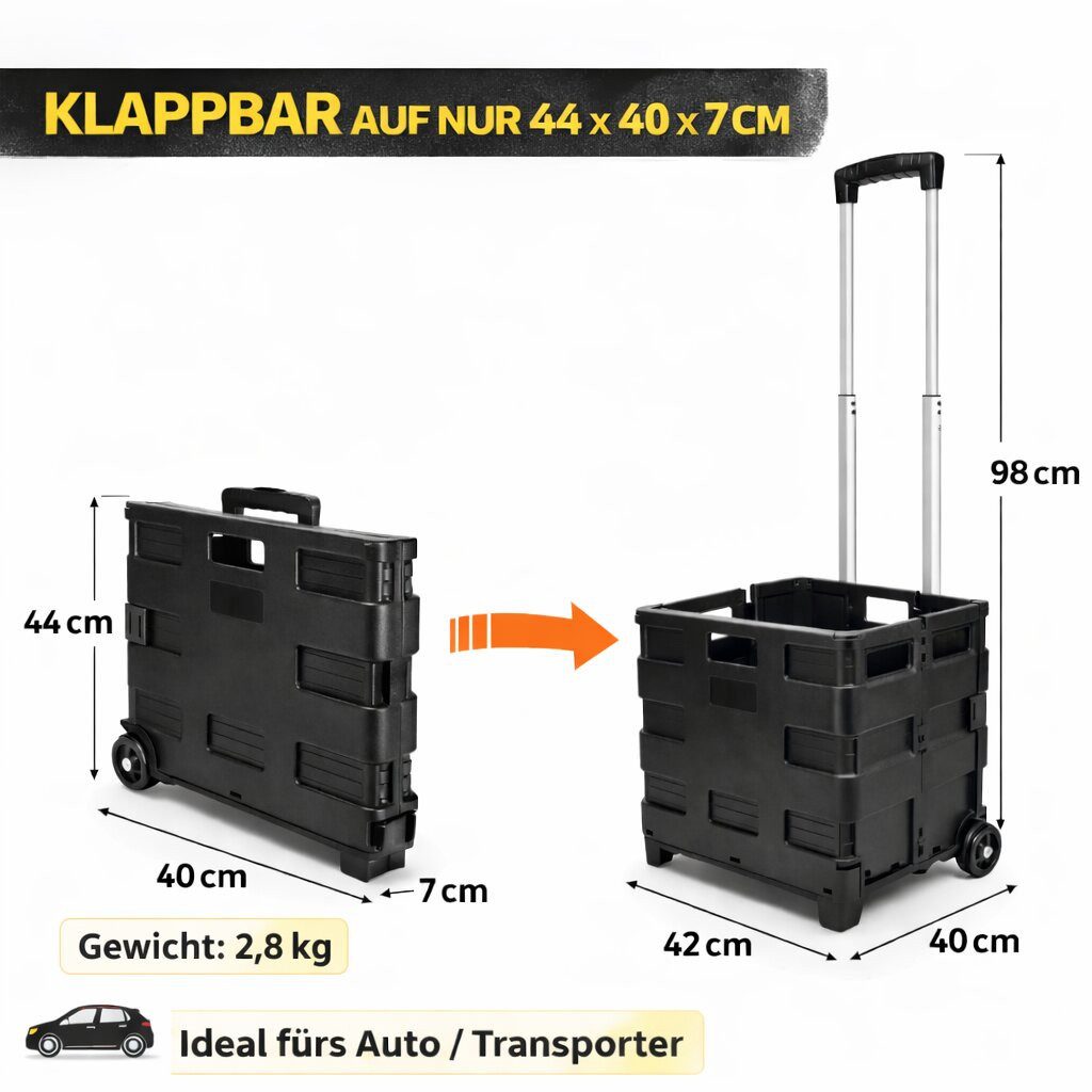 BigDean Werkzeugtrolley leer klappbar bis 35kg - Werkzeugkiste Transportkiste Rollbox (Transportbox mit Rollen, 1 St., Klapp Trolley), Werkstatt, Haushalt, Garten, Büro, Camping & Auto