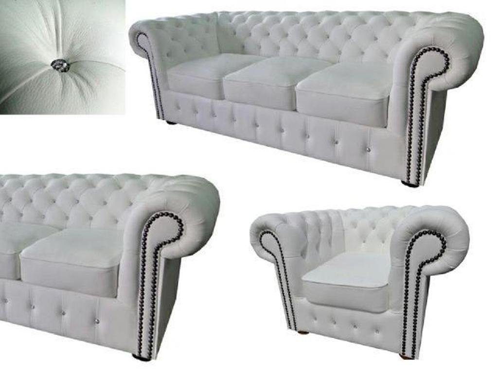 JVmoebel Wohnzimmer-Set Chesterfield Sofagarnitur Weiß 3+2+1 Garnitur 100% Leder Sofort, (3-St., 3-Sitzer Sofa/2-Sitzer Sofa/Sessel), Made in Europa