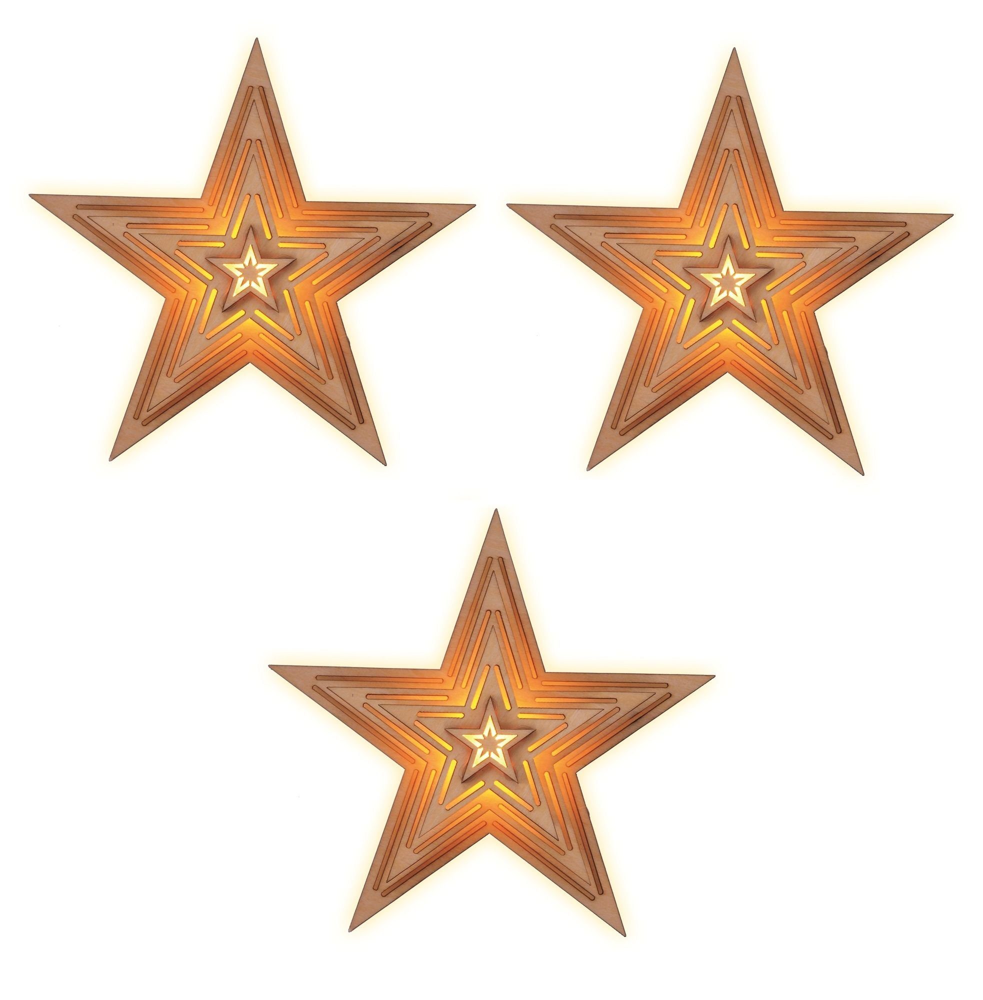 GartenHero LED Stern 3x Weihnachtsstern Holz Adventsstern Leuchtstern Fröbelstern Stern, LED fest integriert, warmweiß