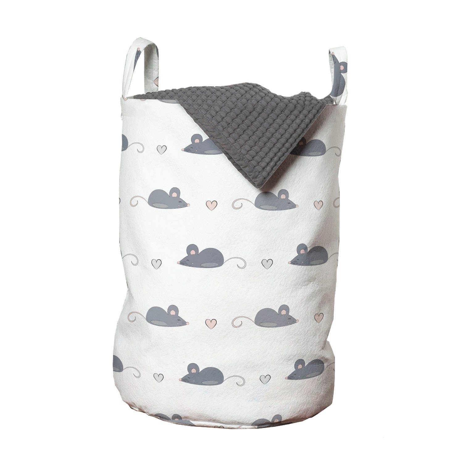 Abakuhaus Wäschesäckchen Wäschekorb mit Griffen Kordelzugverschluss für Waschsalons, Maus Nagetiere und Mini-Herzen