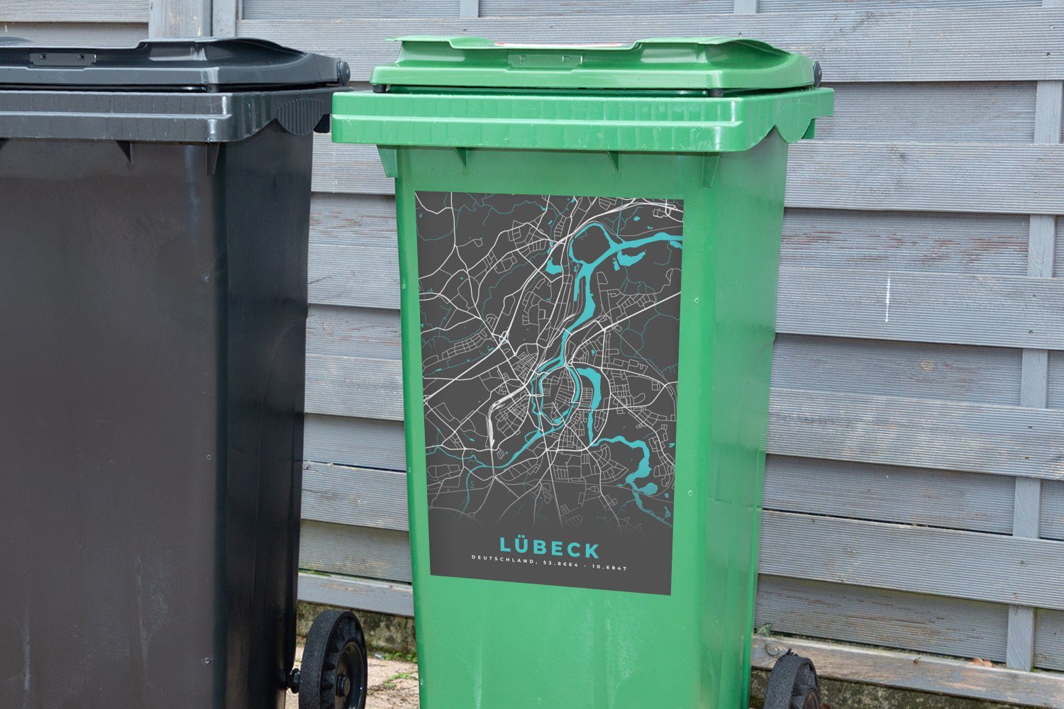 - - Container, Mülleimer-aufkleber, Abfalbehälter Karte Wandsticker Deutschland Stadtplan (1 Mülltonne, St), MuchoWow - Lübeck Blau - Sticker,