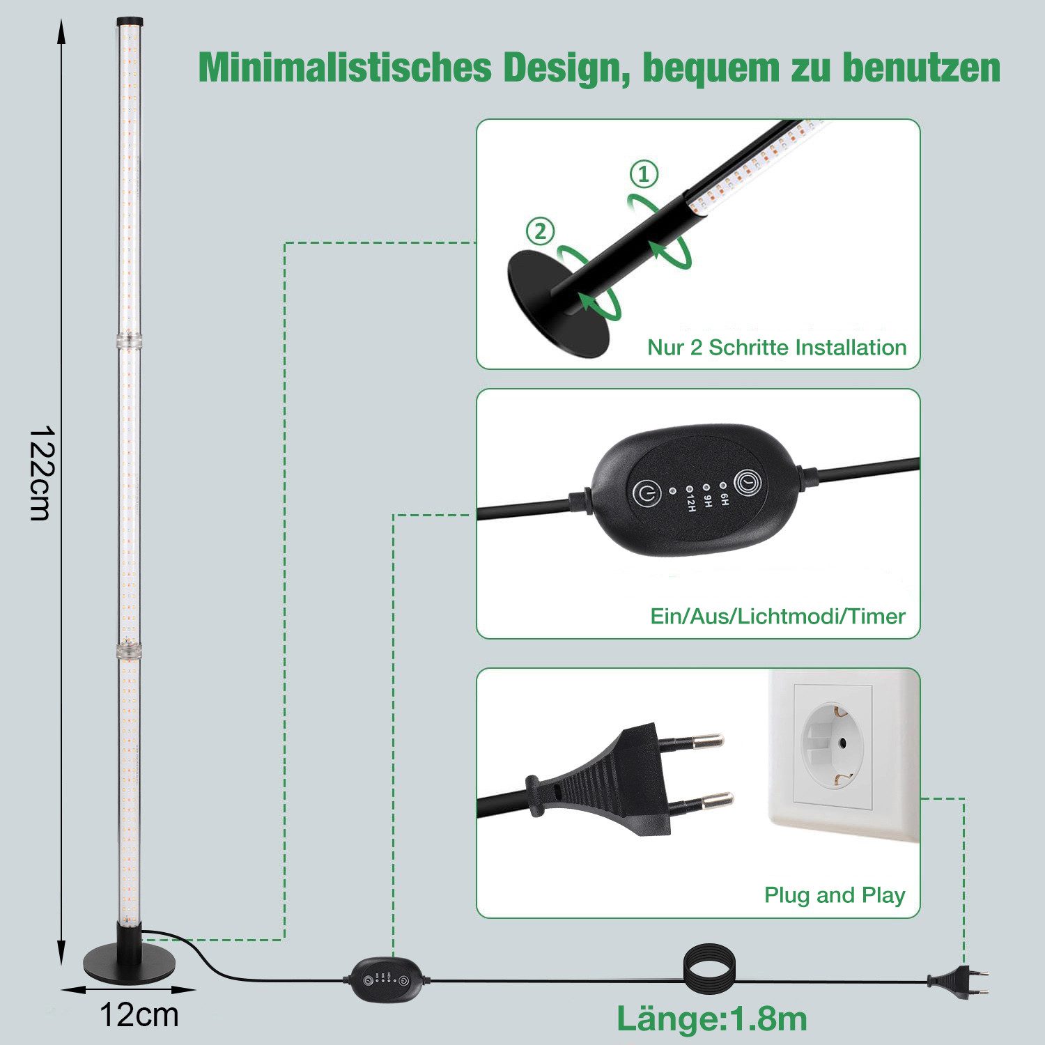 MUPOO Pflanzenlampe Grow Lampe Bodenpflanzen Wachstumslampen,Timer günstig online kaufen