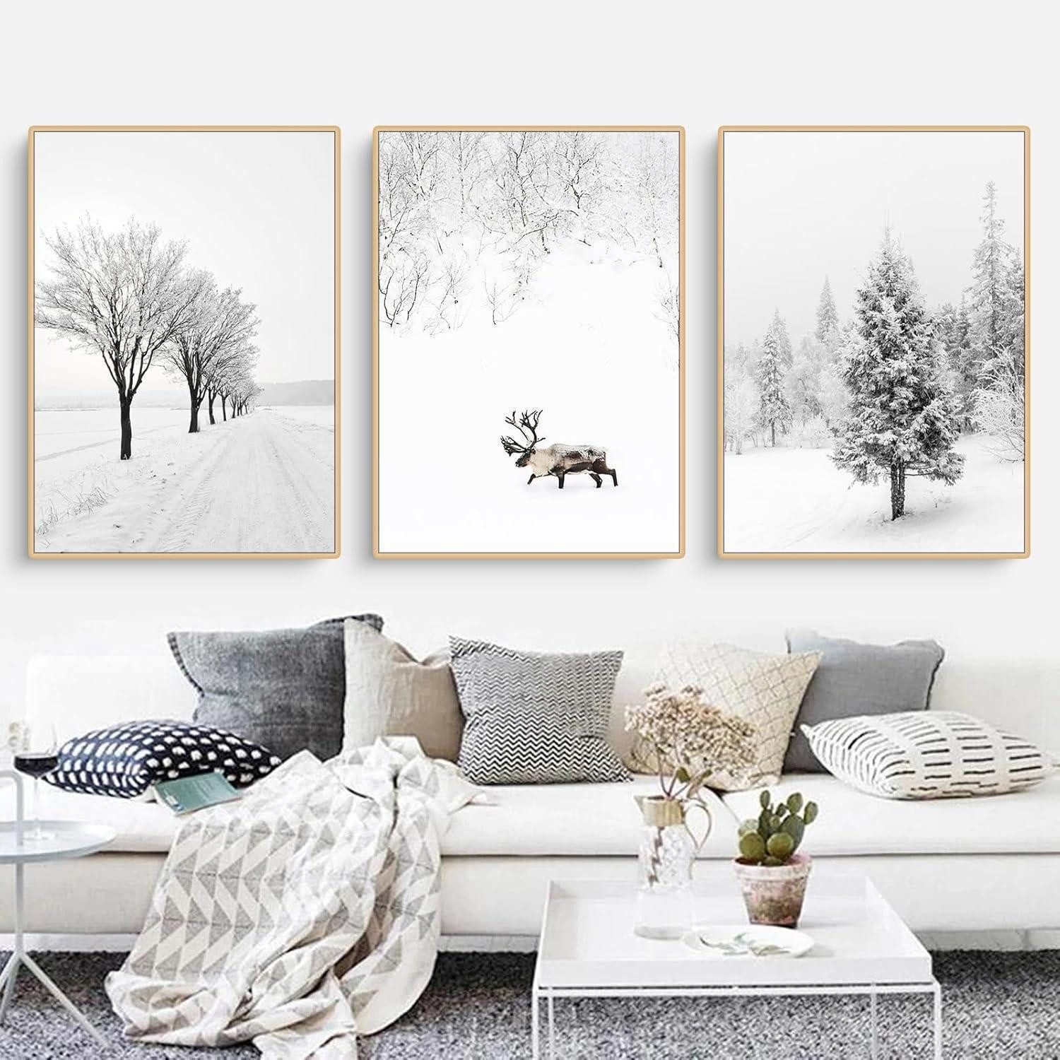 LuxusKollektion Poster Poster Winter Wohnzimmer 3er Tanne Elch Kunstdruck 21 x 30 cm