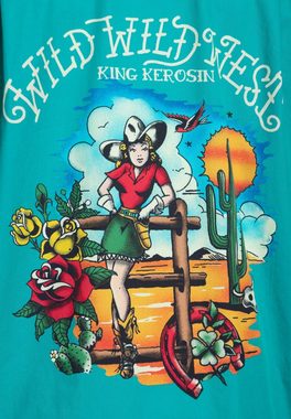 KingKerosin Kurzarmhemd Wild Wild West Texas mit Cowgirl Artworks