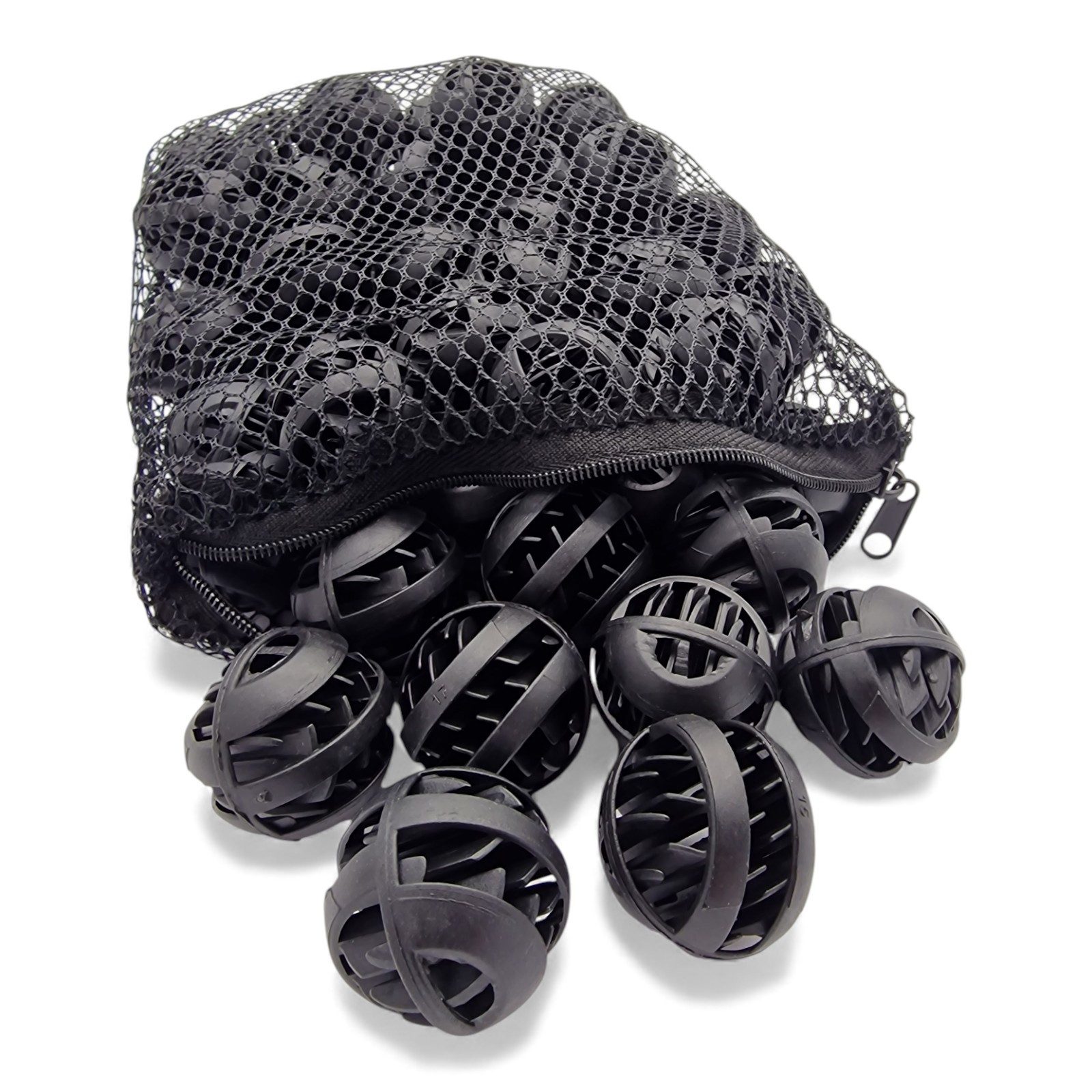 AQUA NOVA Filtereinsatz Bio-Filterbälle für Aquarium Teich Filtermedium 60 Stk. inkl. Netzsack (Set, inkl. Filternetz mit Reißverschluss), 60stk. Bio-Filterbälle im Filternetz mit Reißverschluss