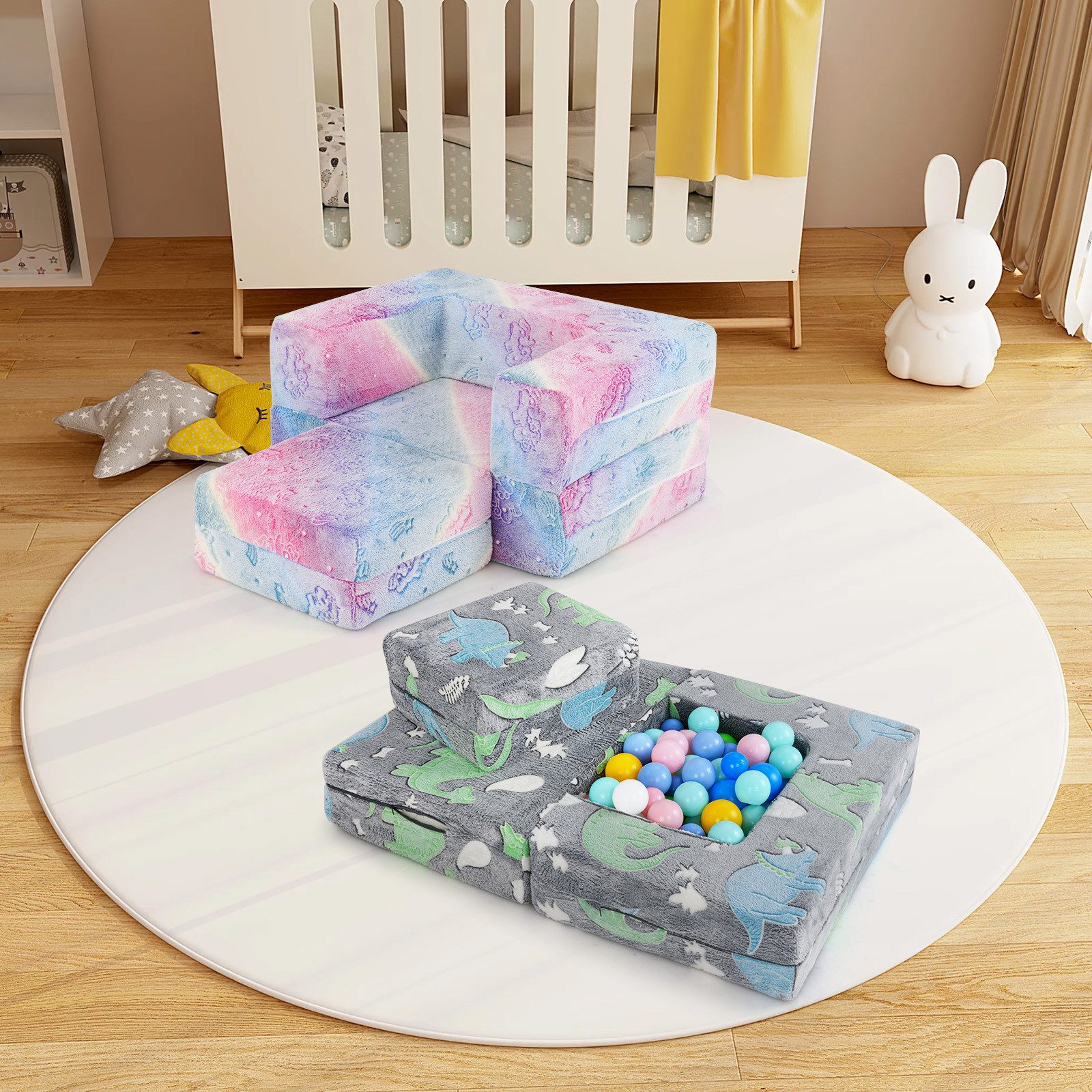 COSTWAY Kindersofa, im Dunkeln leuchtendes Spielsofa, abnehmbarer Bezug