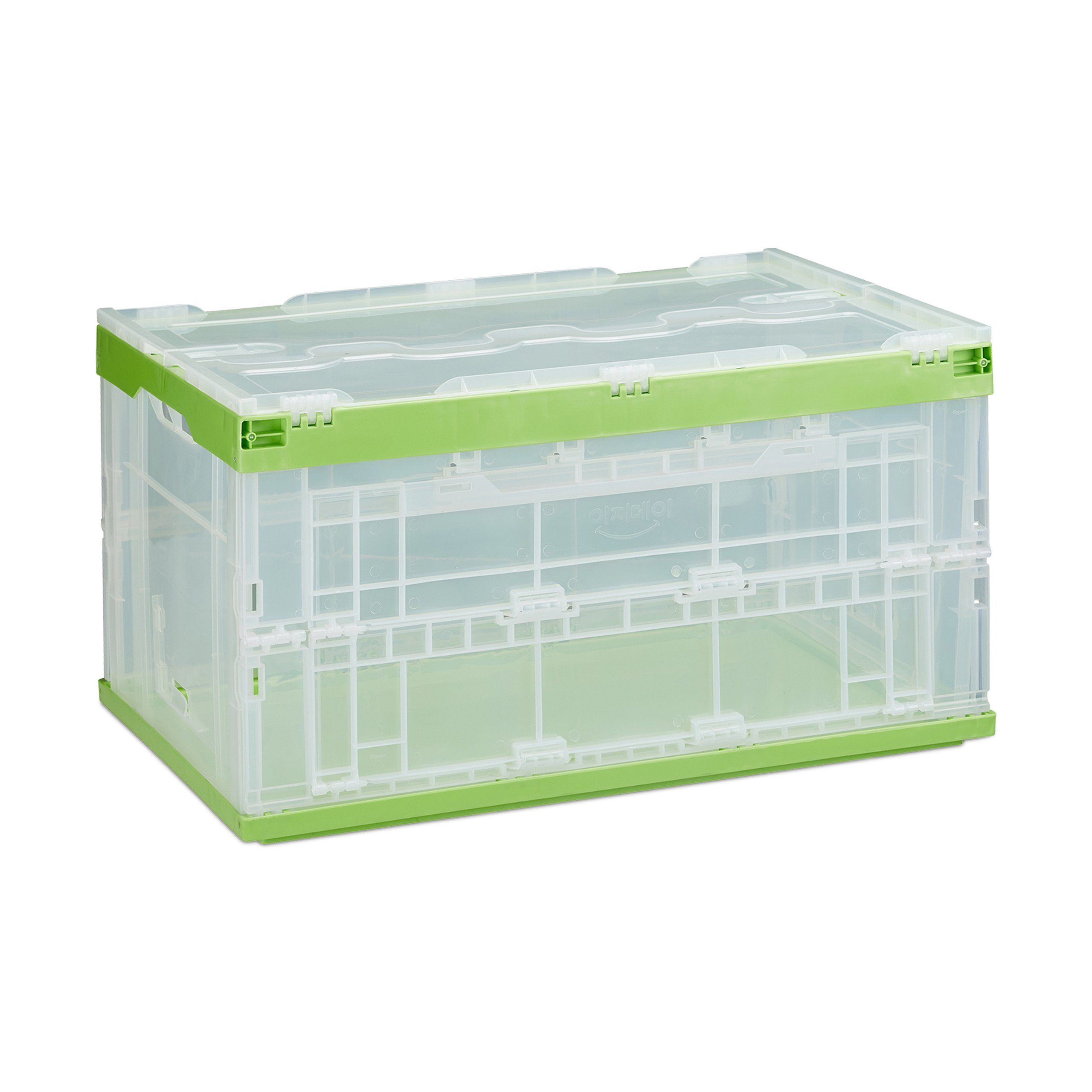 relaxdays Aufbewahrungsbox Transparente Transportbox mit Deckel, grün