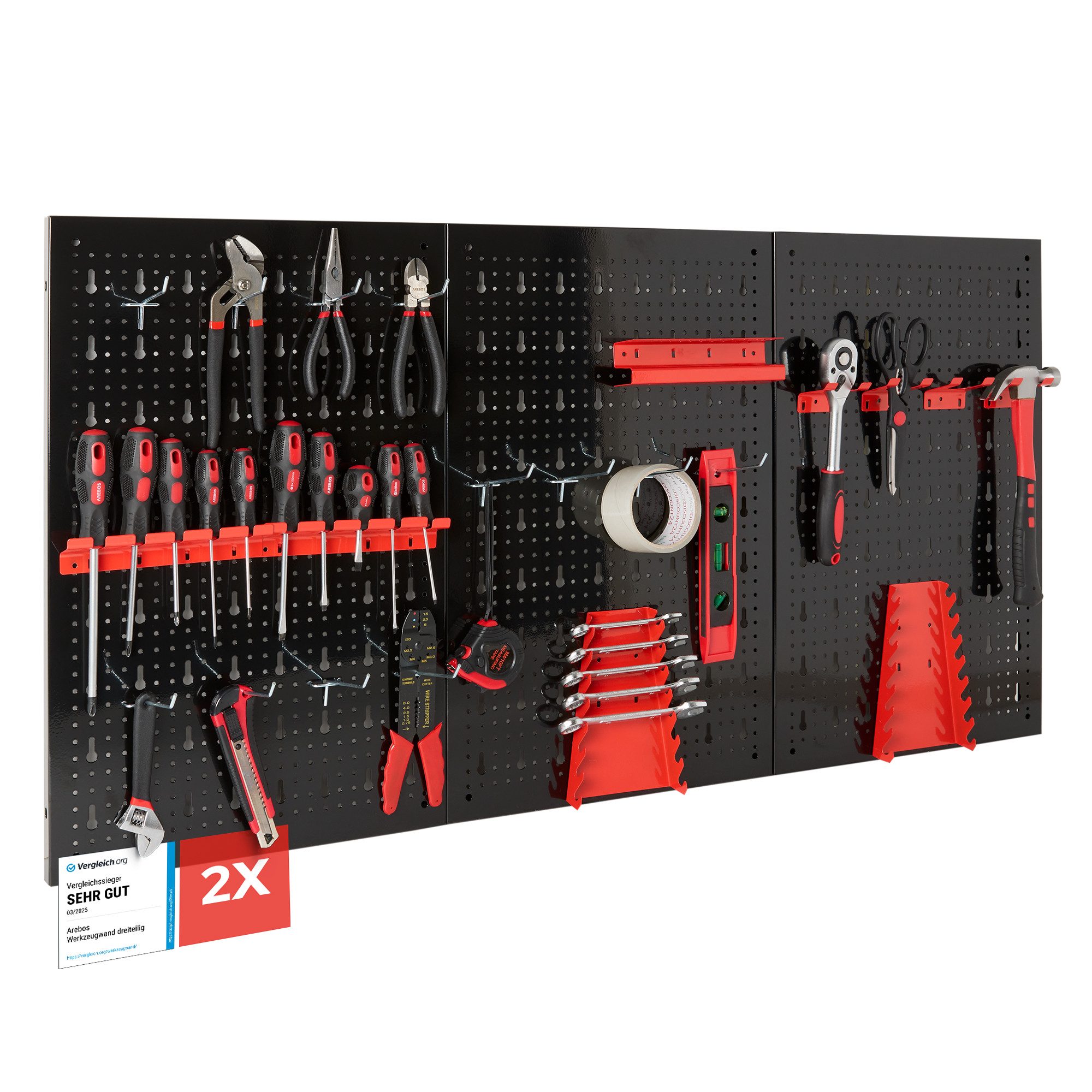 Arebos Lochwand Werkzeugwand dreiteilig, 34-teiliges Hakenset Rot / Blau, 6 Stk., (Set, 34-tlg)
