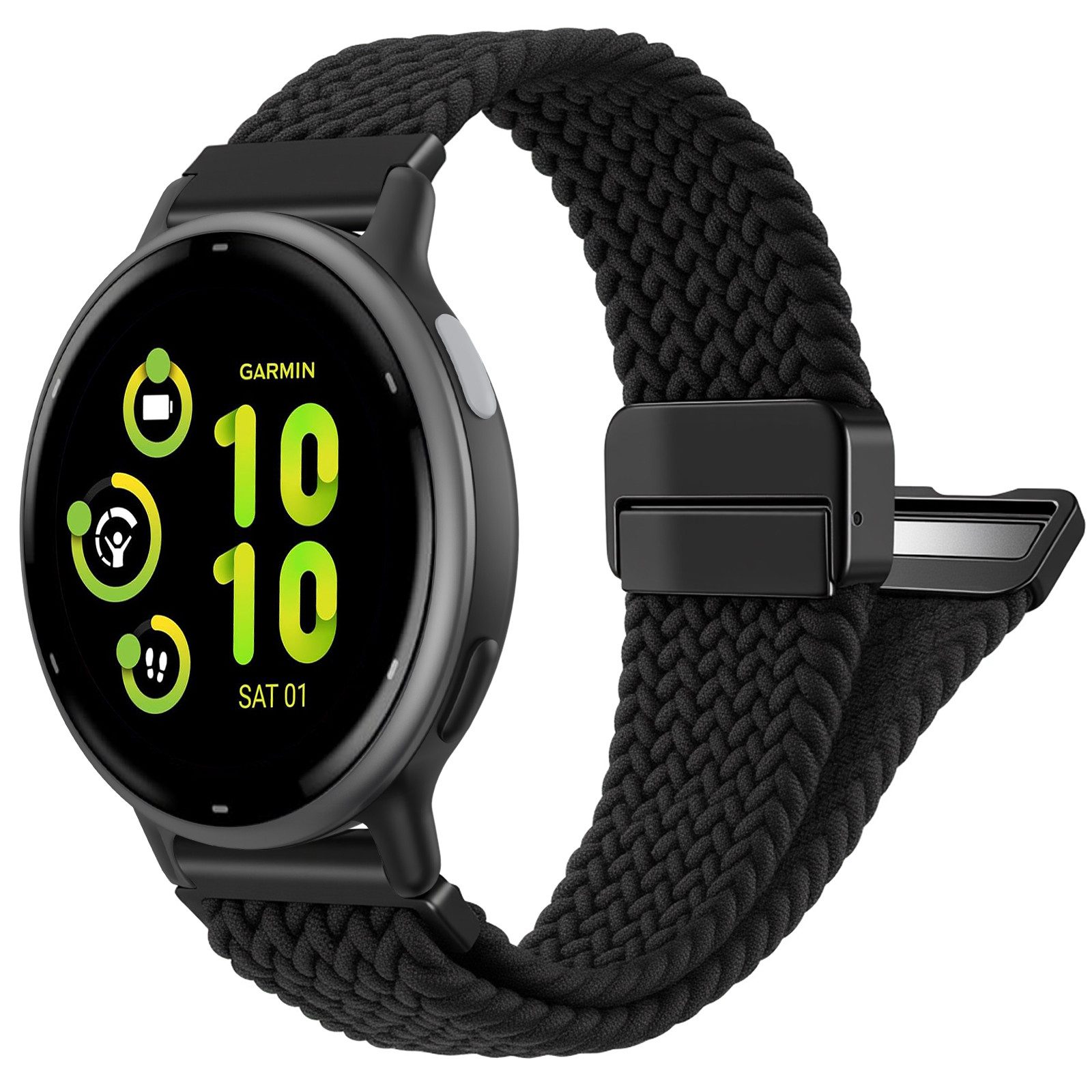Fintie Smartwatch-Armband für Garmin Vivoactive 6/5/3, Garmin Venu/Venu 2 Plus/Venu Sq/Sq 2, Forerunner 165/245/55, Geflochten Nylon Elastisch Magnetverschluss