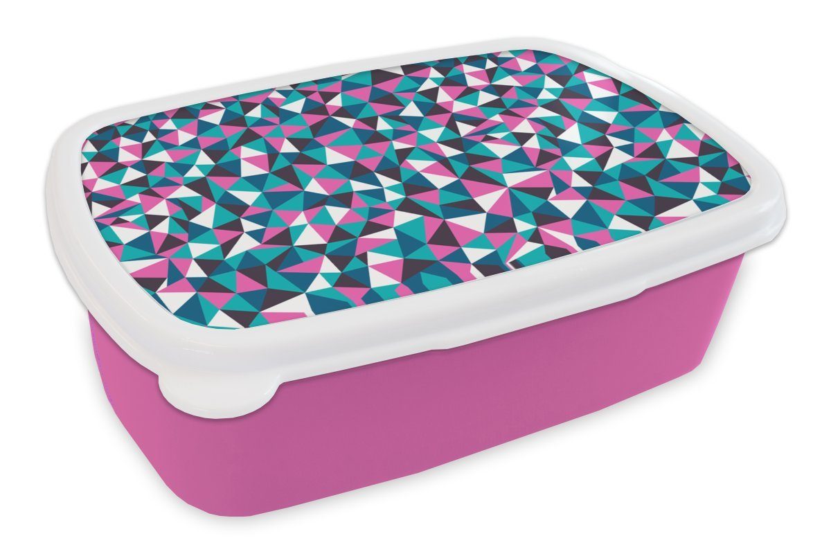 MuchoWow Lunchbox Geometrie - Rosa - Blau - Weiß - Muster, Kunststoff, (2-tlg), Brotbox für Erwachsene, Brotdose Kinder, Snackbox, Mädchen, Kunststoff