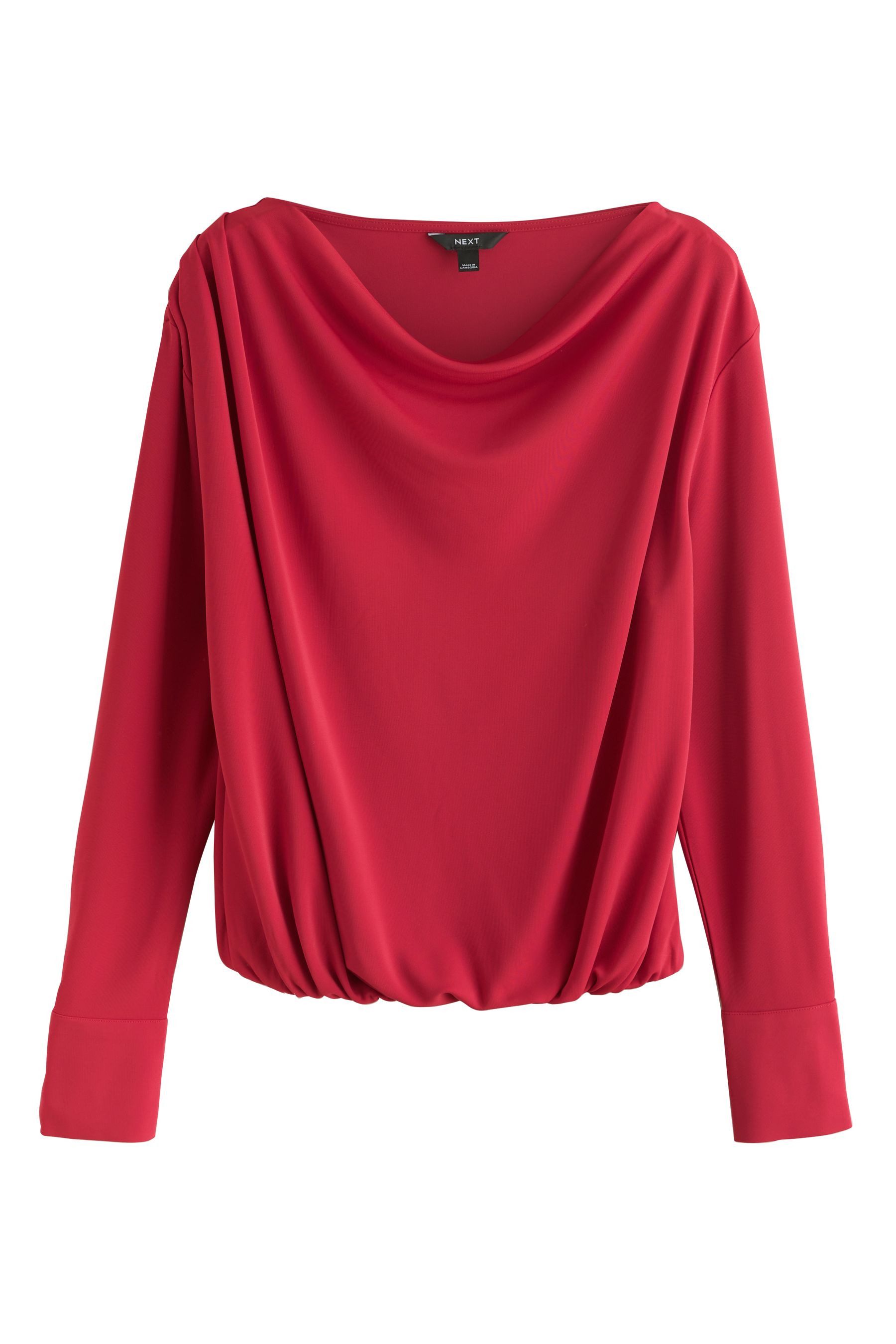 Next Blusenshirt Langärmeliges, drapiertes Oberteil mit Ballonsaum (1-tlg)