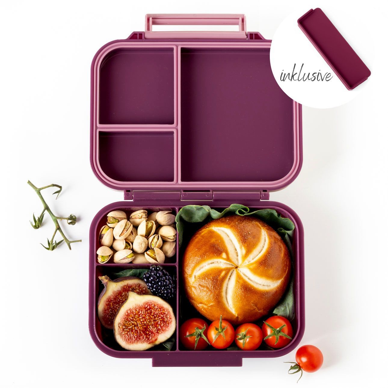 LEKKABOX Lunchbox Mini Kinder Bentobox, 3 Fächer - Brotdose Vesperdose Brotbüchse, Für feuchte Lebensmittel auslaufsicher, inkl. extra Trenner