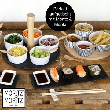 Moritz & Moritz Servierplatte Servierplatte mit Dip Schälchen, Schiefer, Keramik, Bambus, (Curry, 7-tlg)