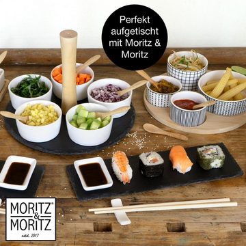 Moritz & Moritz Servierplatte »Servierplatte mit Dip Schälchen«, Schiefer, Keramik, Bambus, (Curry)