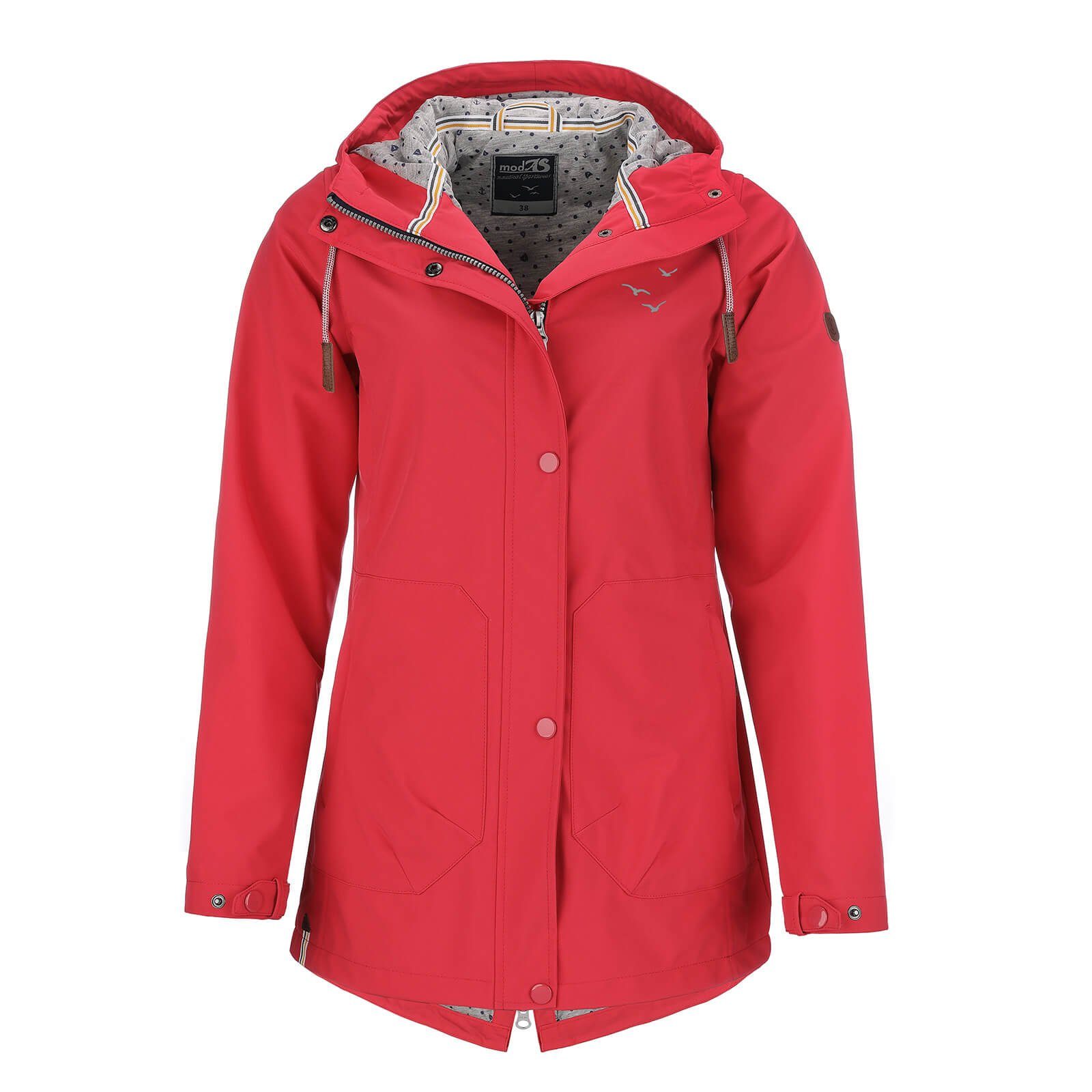 modAS Softshelljacke Damen Softshell-Mantel Unifarben Kapuze Jacke - Regenjacke Outdoor mit rot