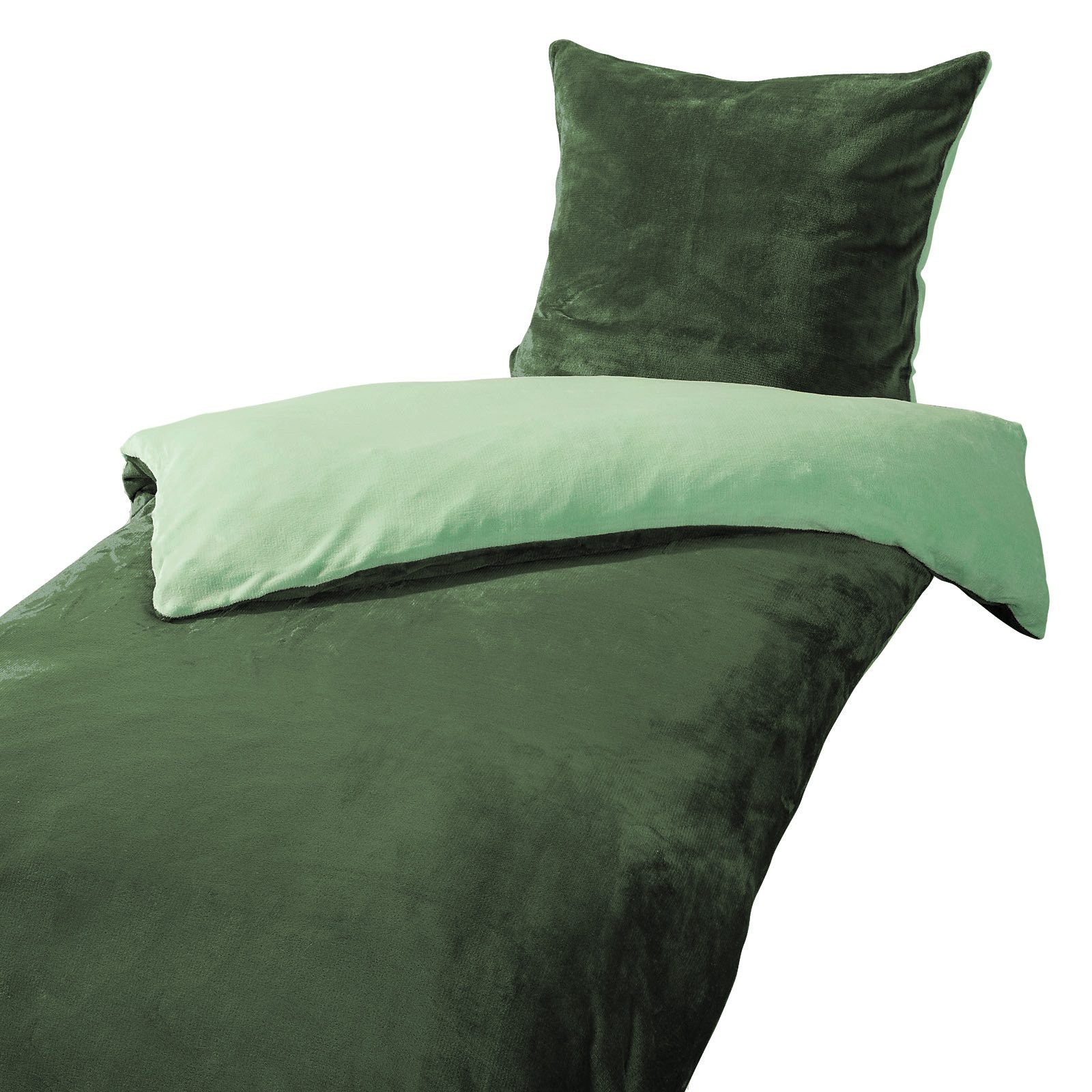 heimtexland Bettwäsche kuschelige Winter Wende-Bettwäsche Cashmere Touch, Microfaser, 2 teilig, Kopfkissen 80x80 I Bettdecke 135x200 I salbei