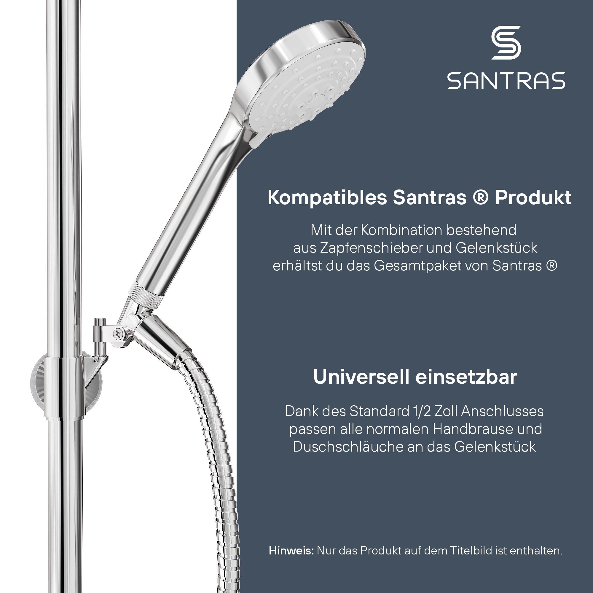Santras Duschstange SANTRAS® 1/2" Brausehalter Duschkopfhalterung aus Messing in Chrom – Bild 3 von 5