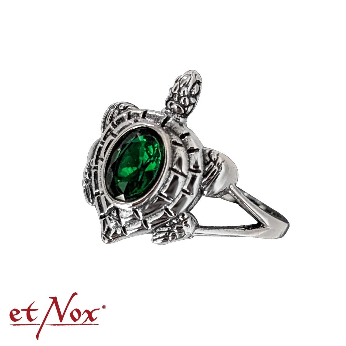 etNox Fingerring Ring Schildkröte Edelstahl mit grünem Zirkonia