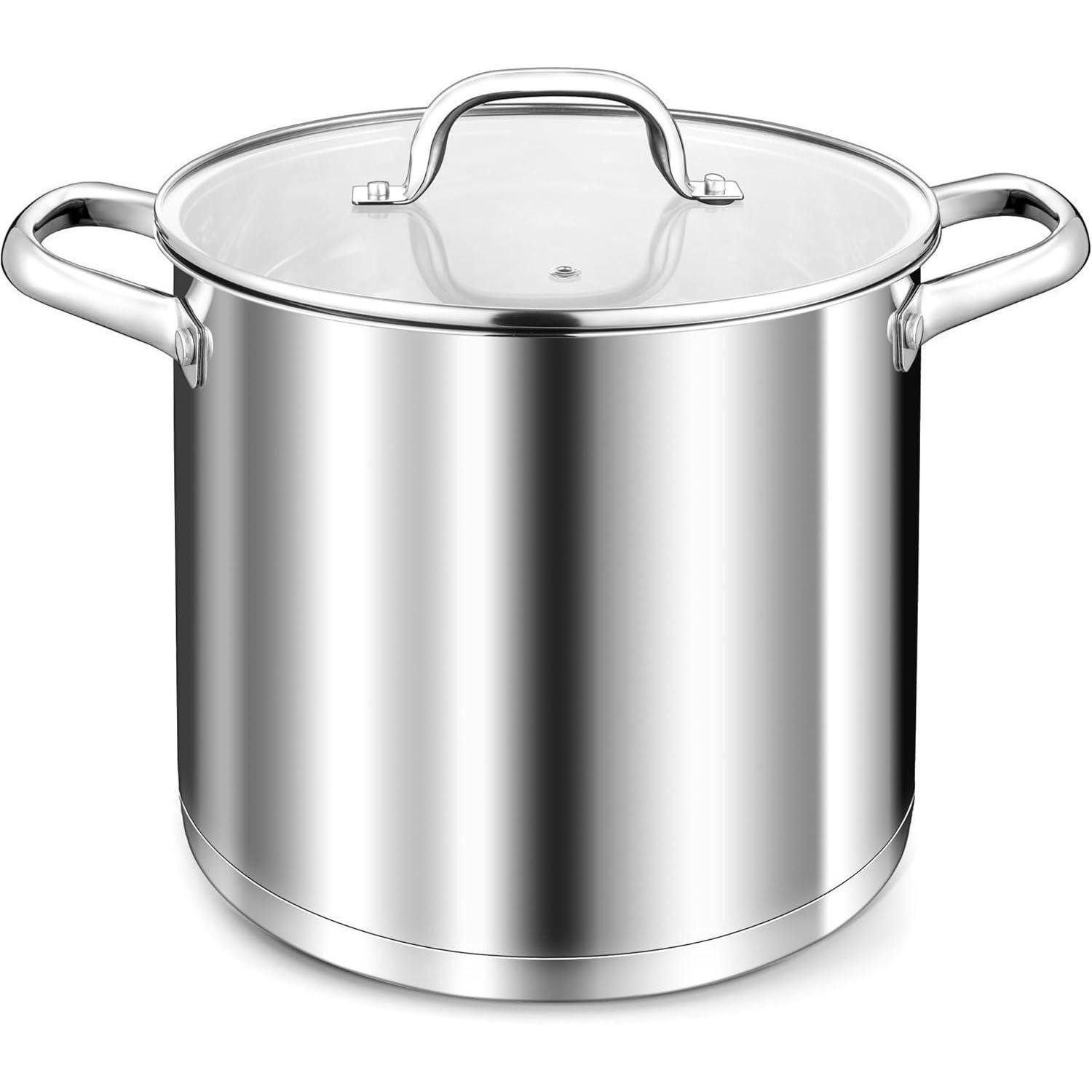 LuxusKollektion Контейнер для парохода Kochtopf Edelstahl Induktion 3 Lagenboden Glasdeckel 24 cm 10 Liter