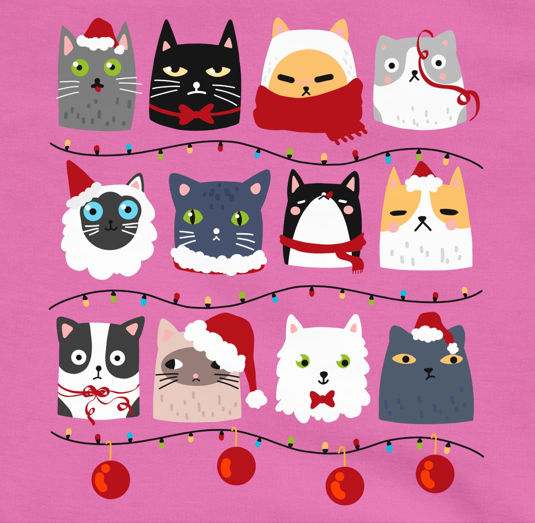 Shirtracer Kleidung 2 zu Weihnachten Hoodie Katzen Rosa/Fuchsia Kinder Weihnachten