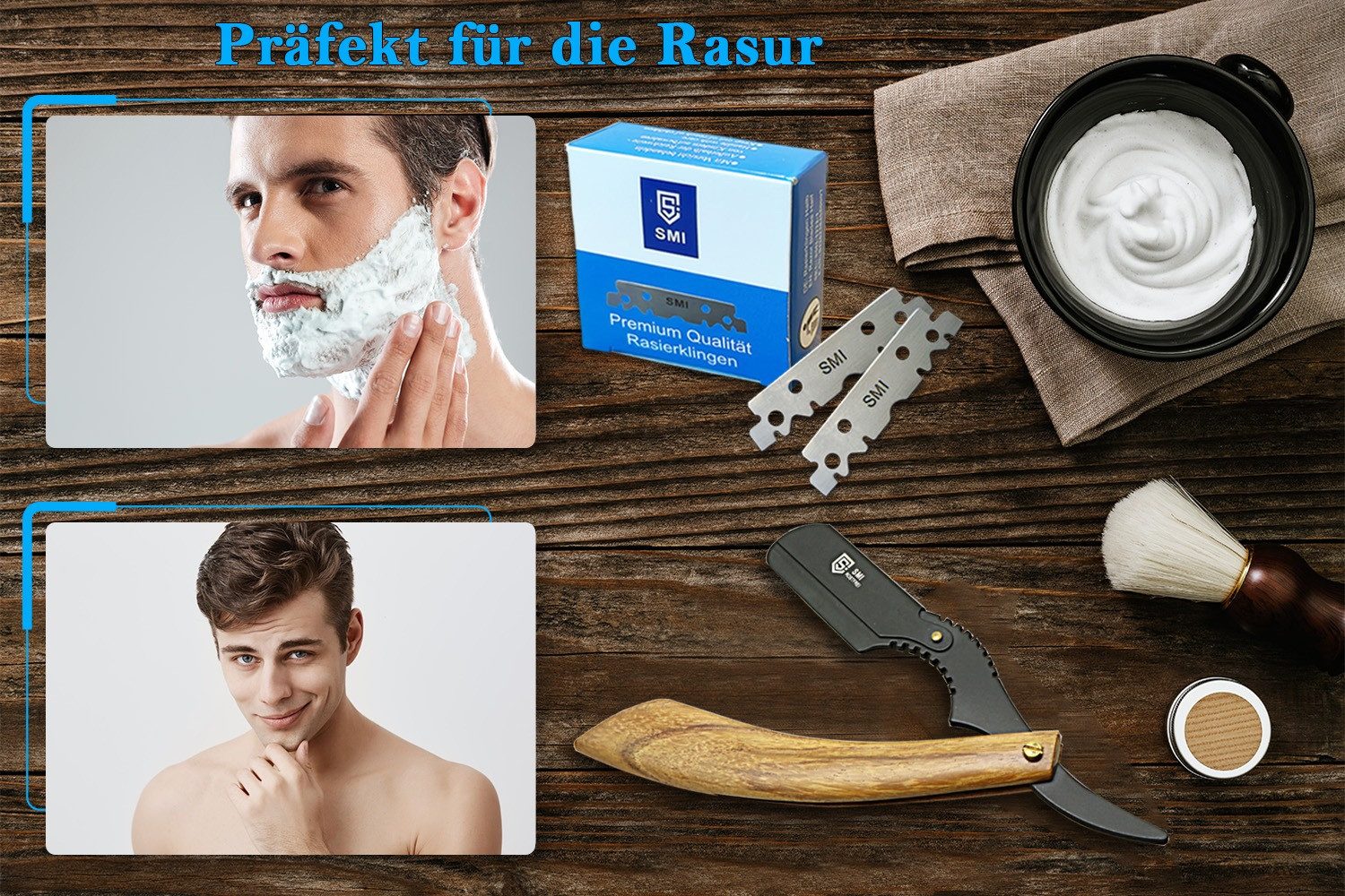 SMI Rasierklingen Premium Qualität Rasierklingen für Rasiermesser auswechselbar 200 pcs, 2-tlg., halbe Klinge