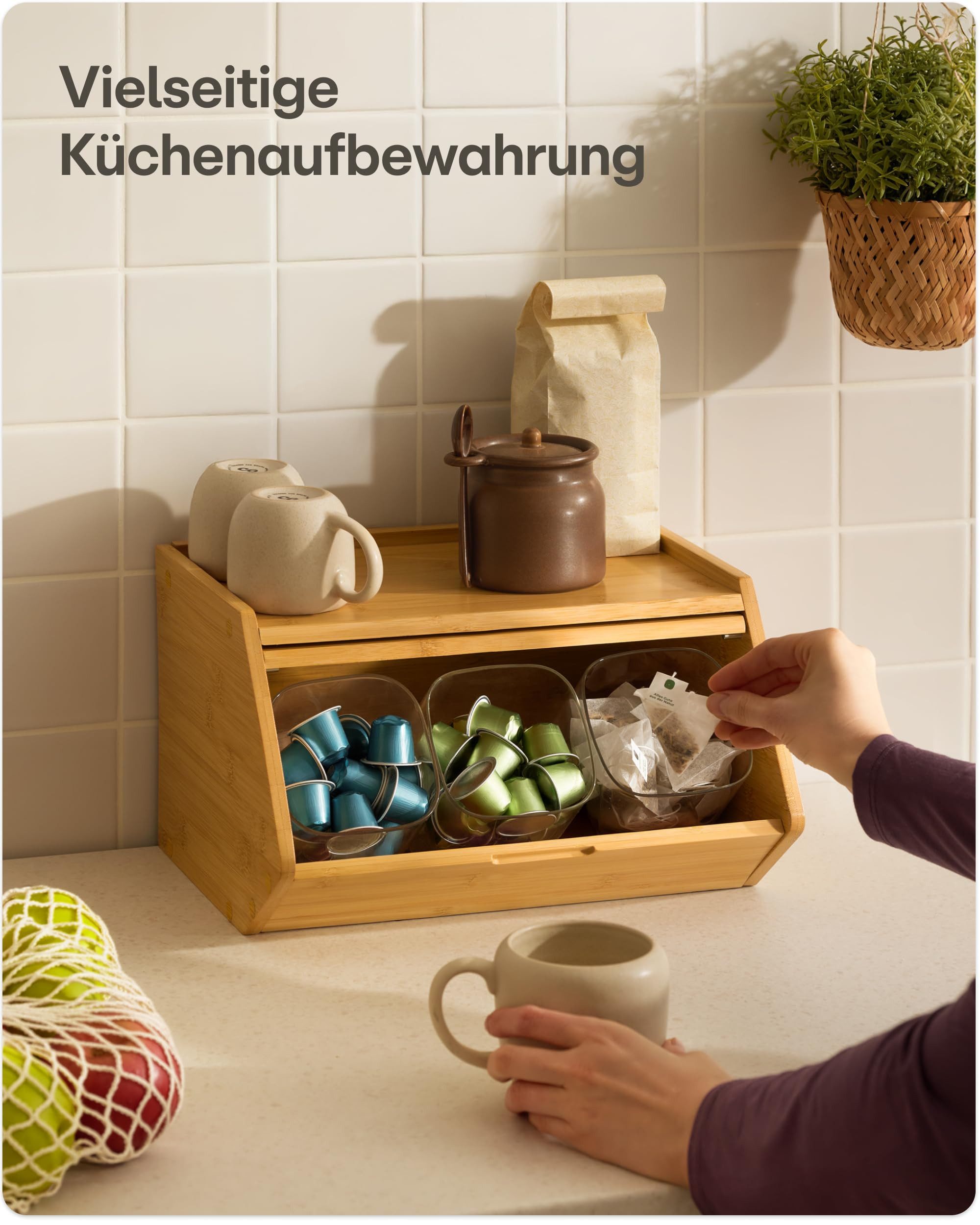Praknu Brotkasten Brotkasten Holz Brotbox mit Ablagefläche - Brot Aufbewahrungsbox, Holz, (Einzelartikel, 1-tlg., 1x Brotkasten Klein 33 x 26,5 cm, Deckel, Mont – Bild 5 von 5