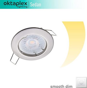 Oktaplex lighting LED Einbaustrahler 3er Set LED Deckenstrahler flach inkl. LED Module 5W 380 Lumen, Dimmbar, Leuchtmittel wechselbar, warmweiß, 3000 Kelvin 230V silber