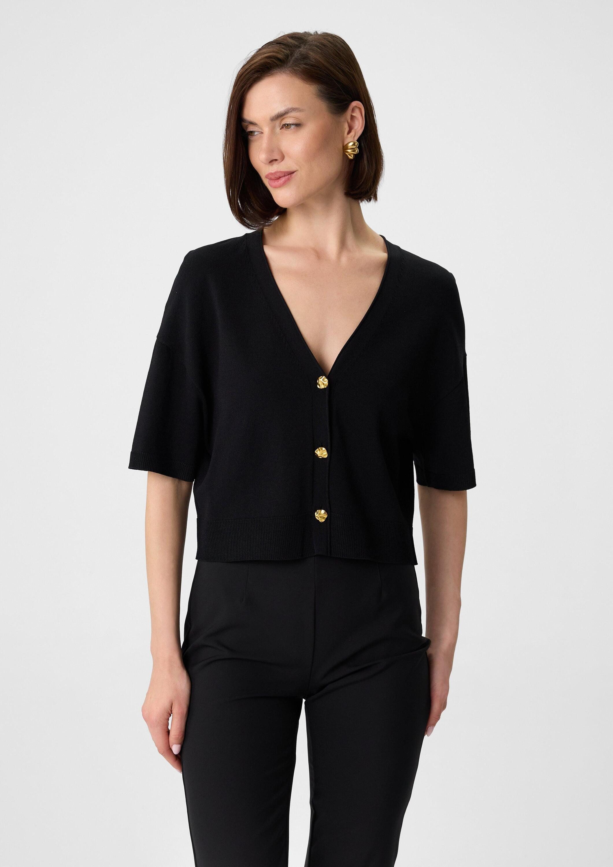 comma Cardigan Strickjacke Kurzärmeliger Viskosemix-Cardigan mit Zierknöpfen