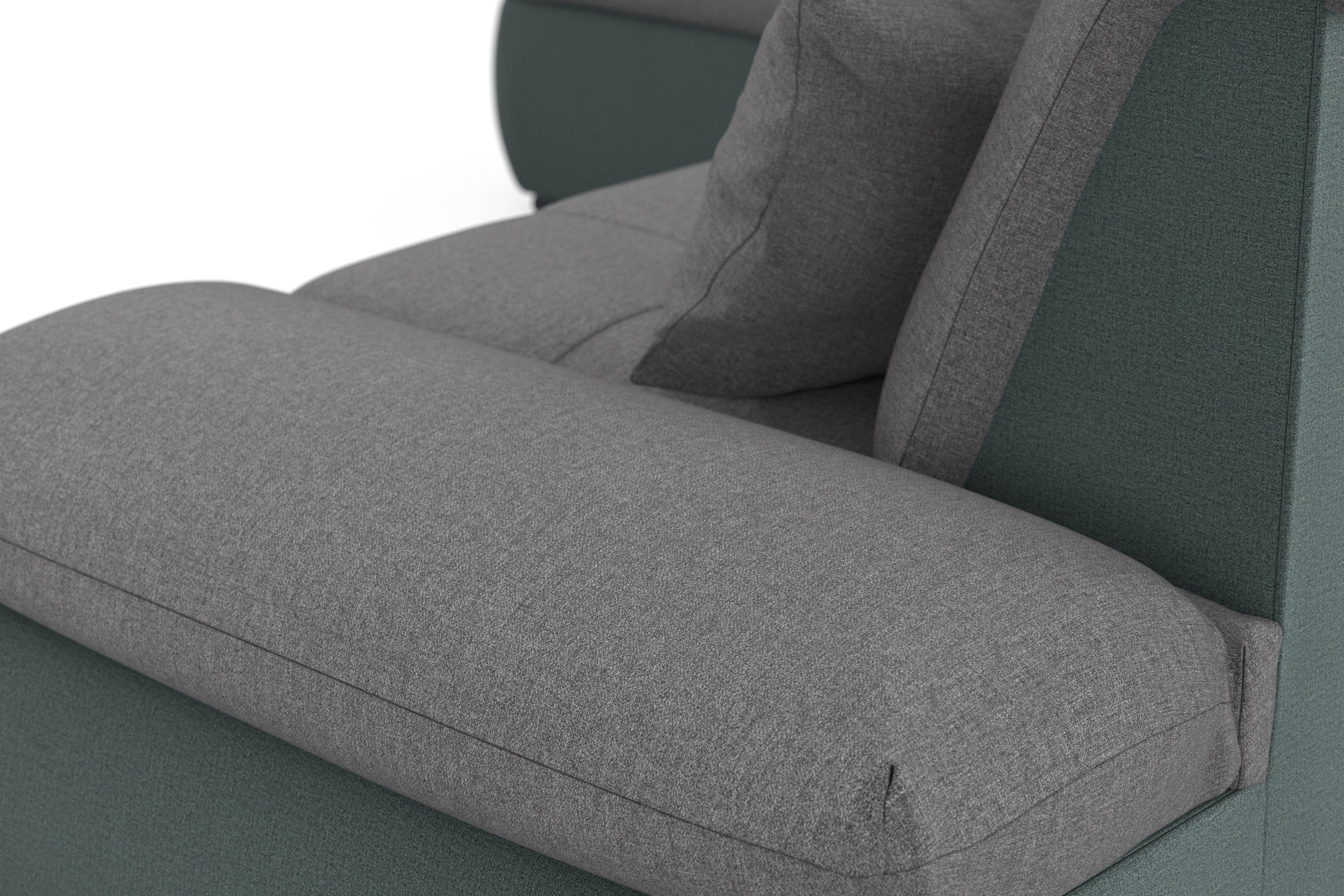 DOMO collection Ecksofa | Bettfunktion wahlweise eisblau/grau Moric, | mit grau eisblau und Armlehnenverstellung