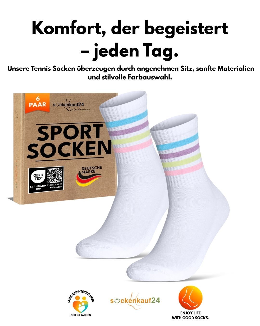 sockenkauf24 Tennissocken Damen Sportsocken Premium Retro Crew Socken mit Komfortbund (6-Paar) verstärkte Ferse & Fußspitze, gepolsterte Sohle, gekämmte Baumwolle