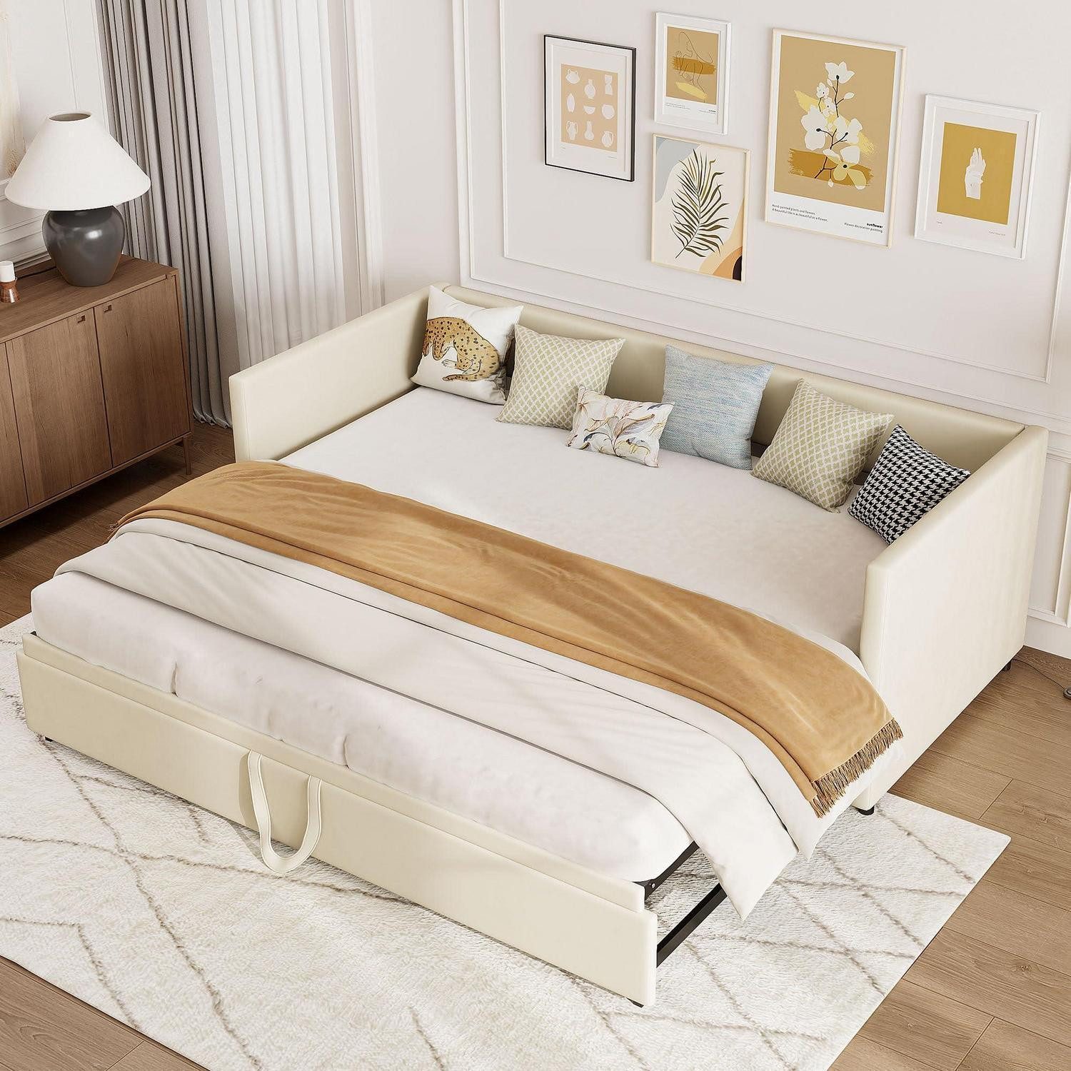 LuxusKollektion Schlafsofa Schlafsofa Lattenrost Ausziehbar Faltbar Beige A 90 180x200 CM