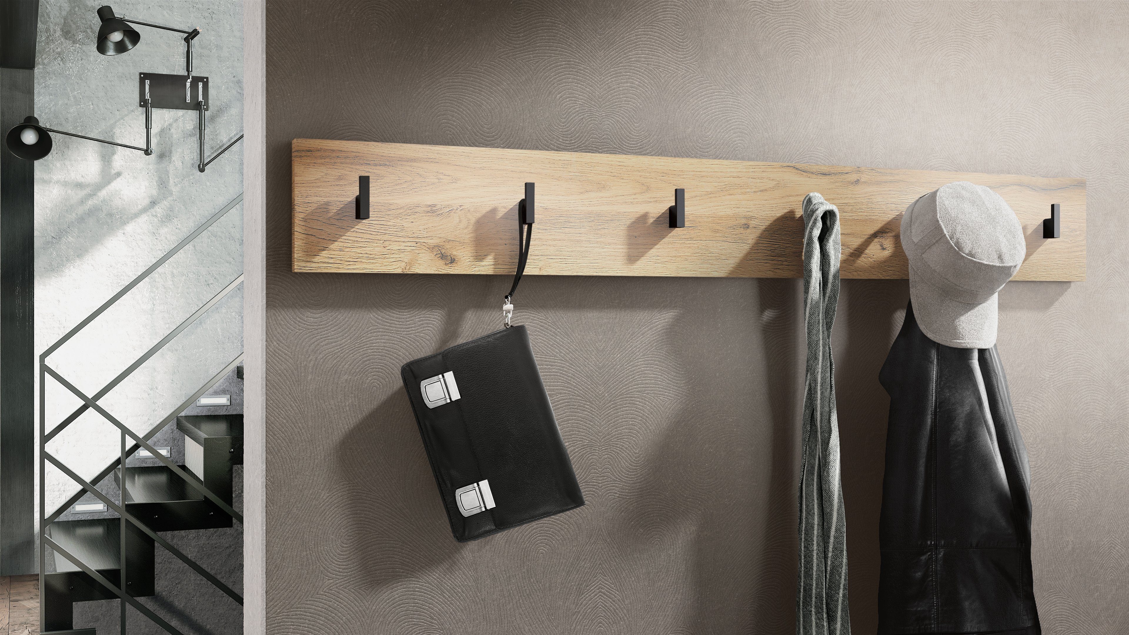 Vladon Garderobenpaneel Linea V1 (Wandgarderobe, mit 6 Kleiderhaken), Eiche Natur (110,5 x 14,5 x 3,5 cm)