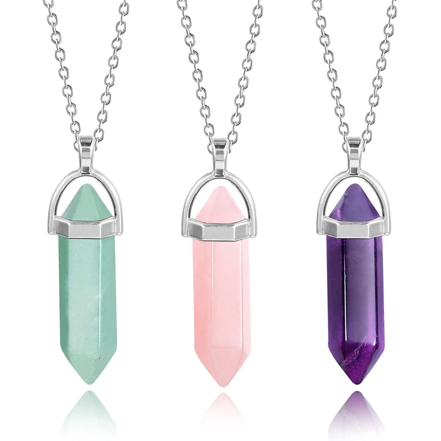 LuxusKollektion Kette und Anhänger Set Heilkristall Set 21 Chakra Sechseck Anhänger Grün Rosa Amethyst